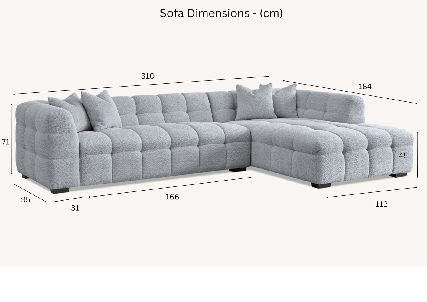 Aluxo Oatmeal Boucle Fabric Tribeca 6 Seater Right Hand Corner Sofa