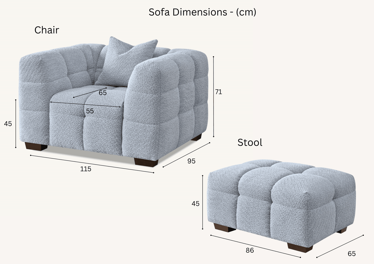 Aluxo Pearl Boucle Fabric Tribeca Sofa Range