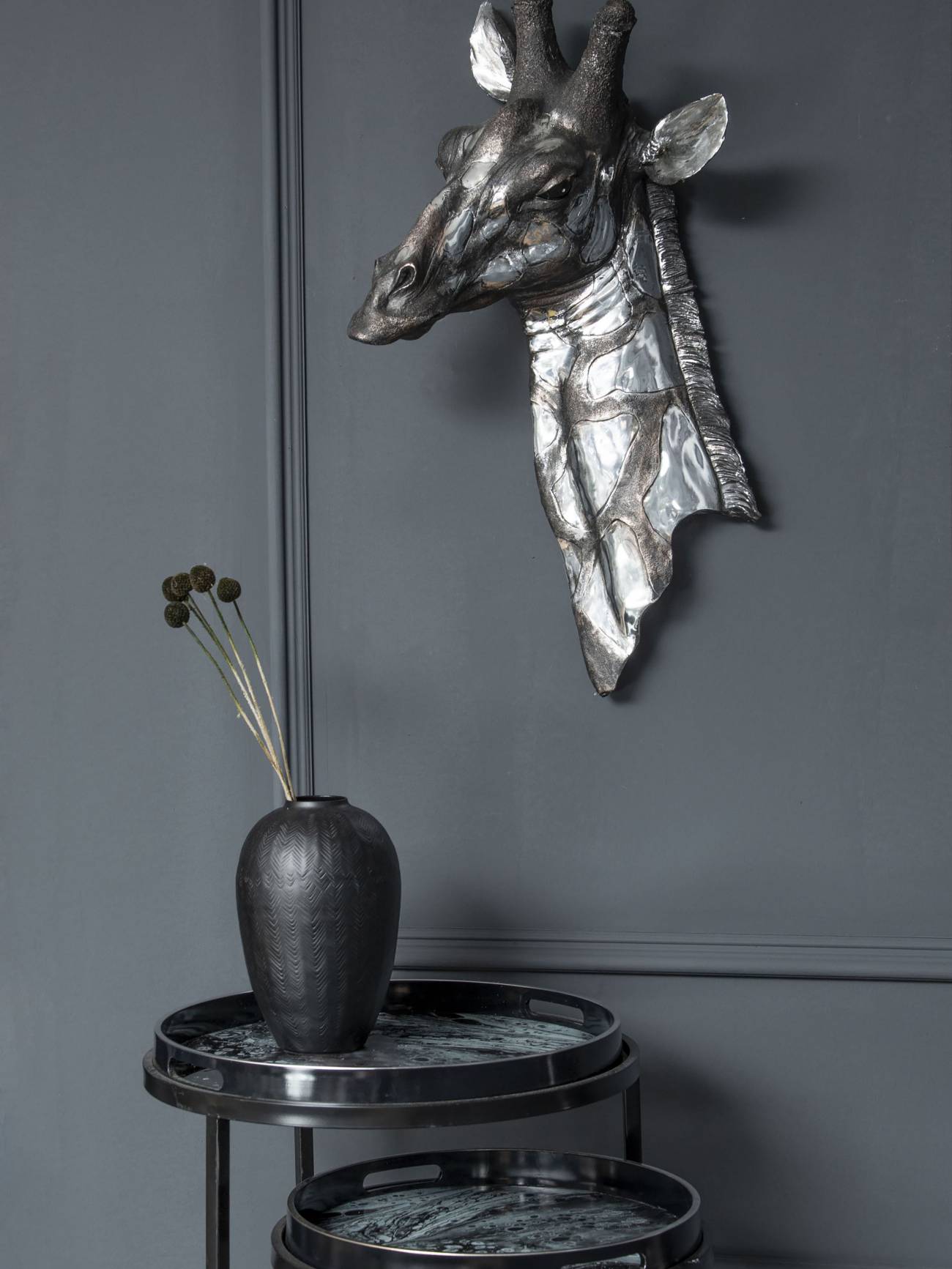Dappled Silver Giraffe Head Wall Plaque