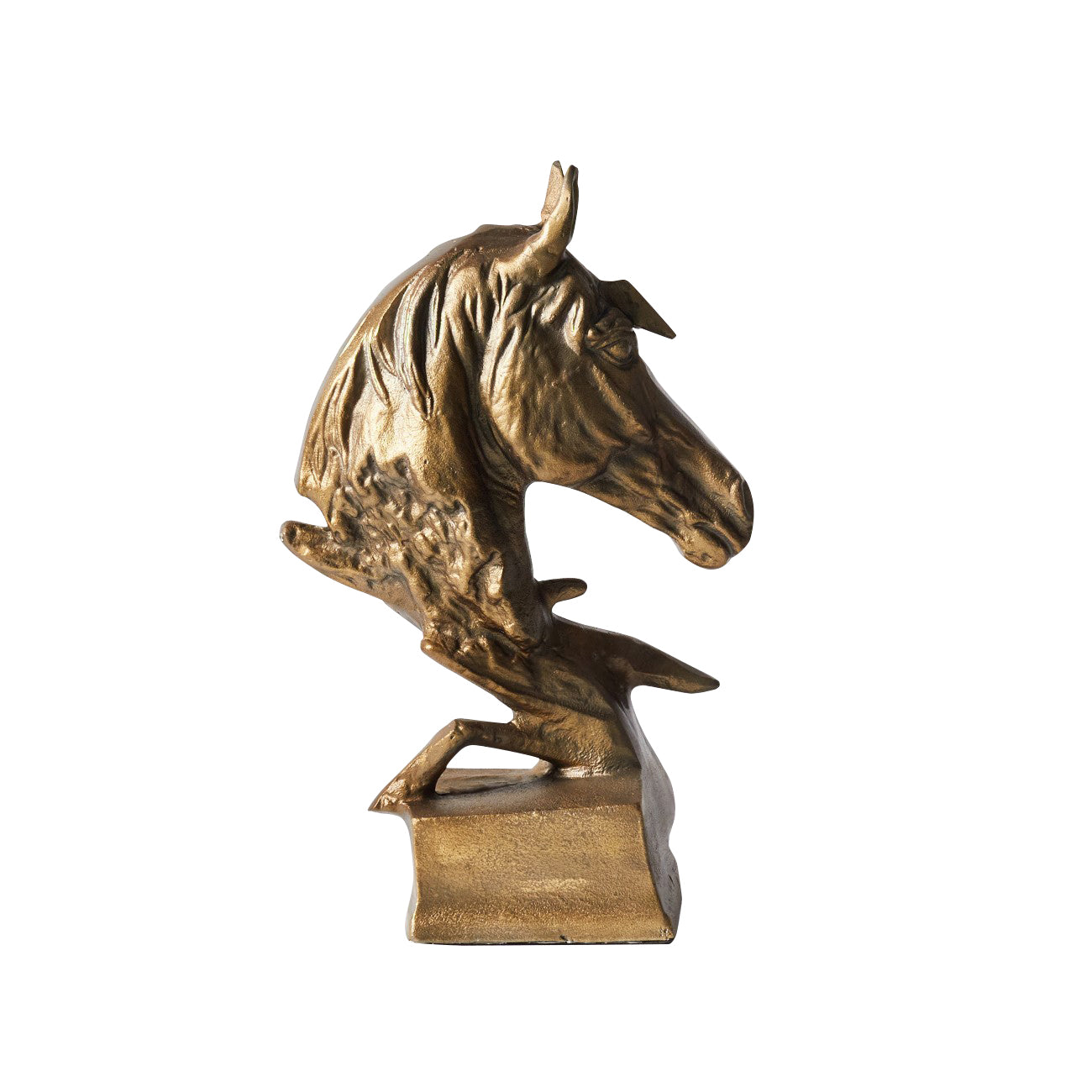 Equinox Horse Head Sculpture On Plinth Antique Gold
