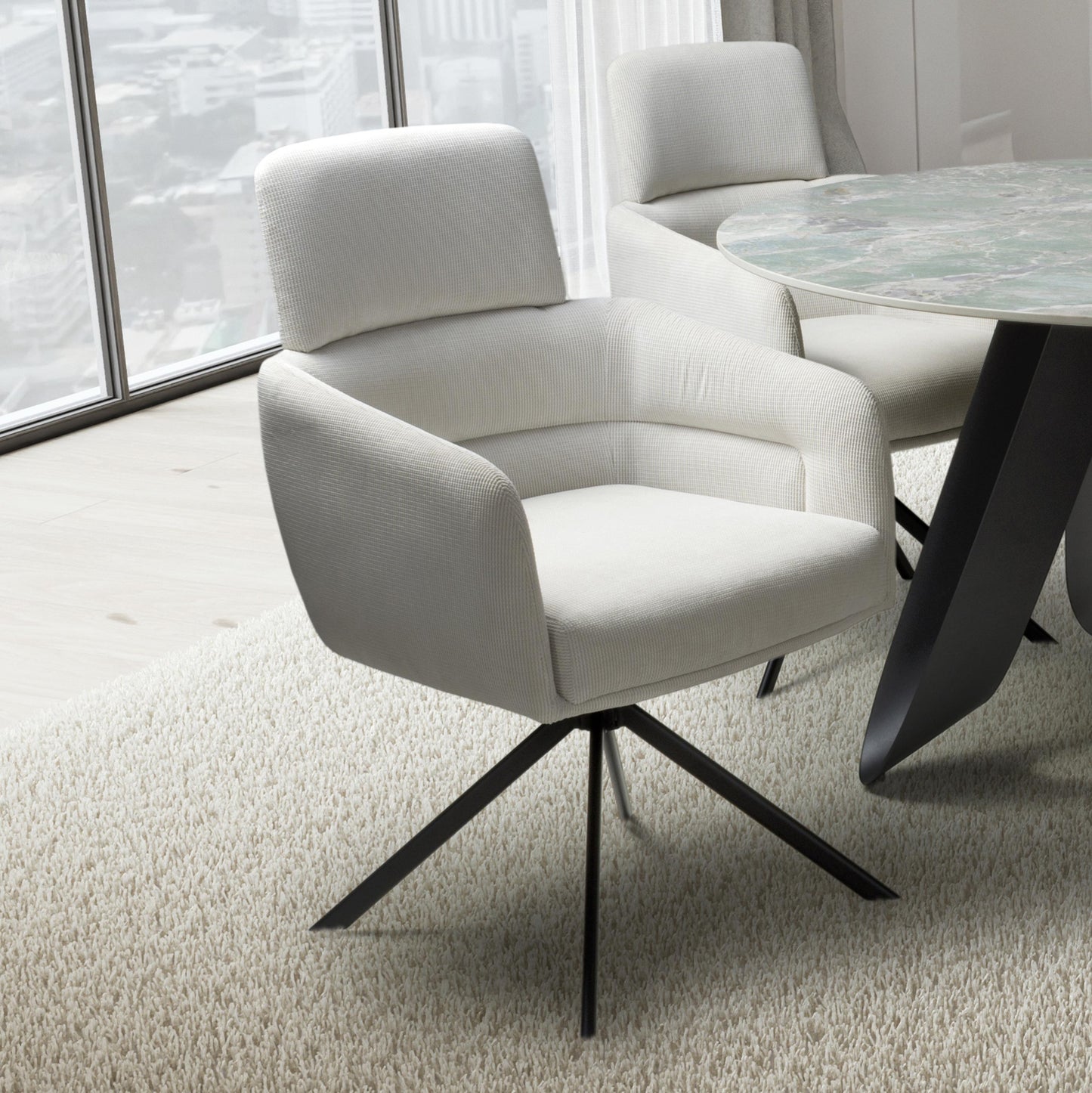 Osaka Round Green & 4 Polaris White Dining Set