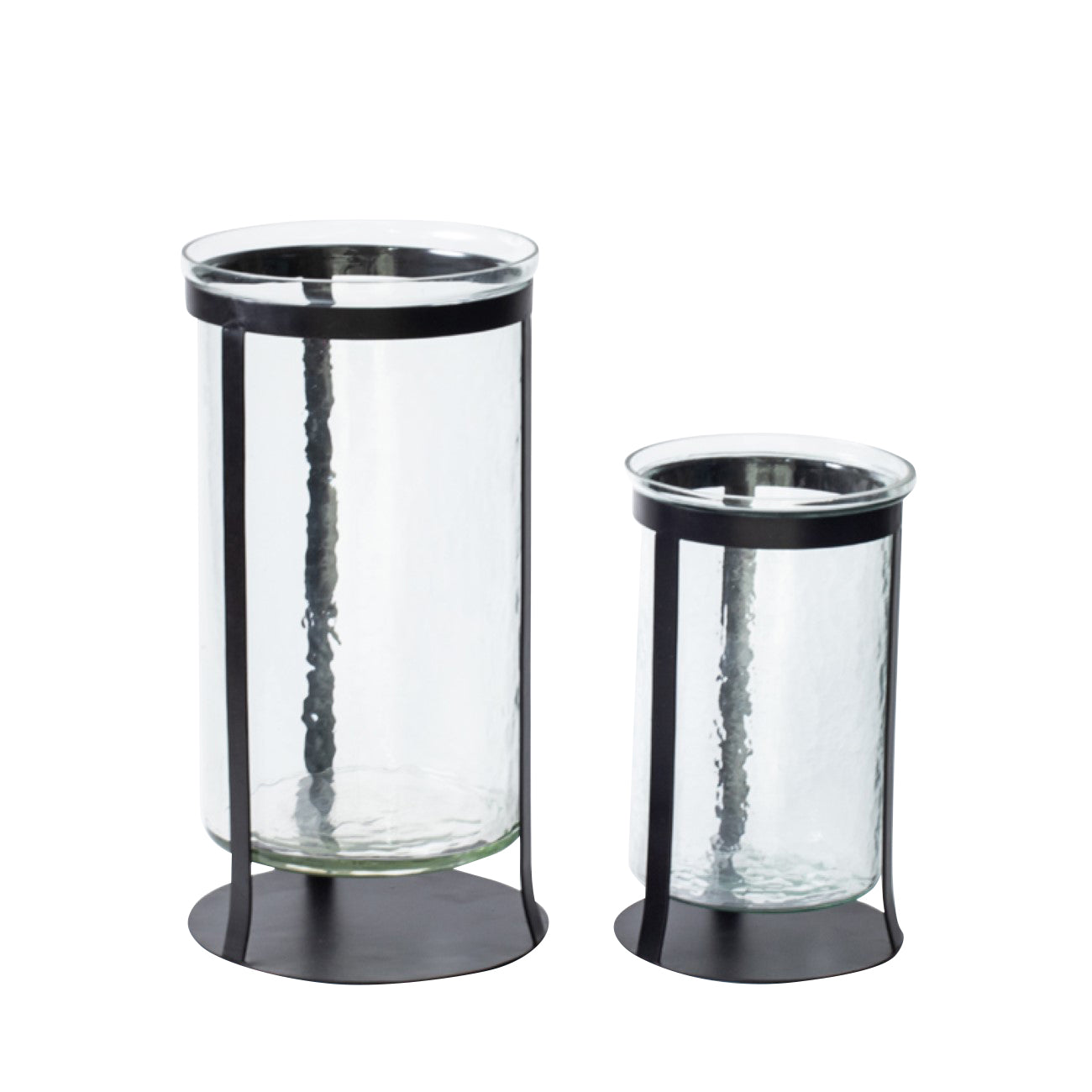 Nox Hammered Glass Black Iron Hurricane Large