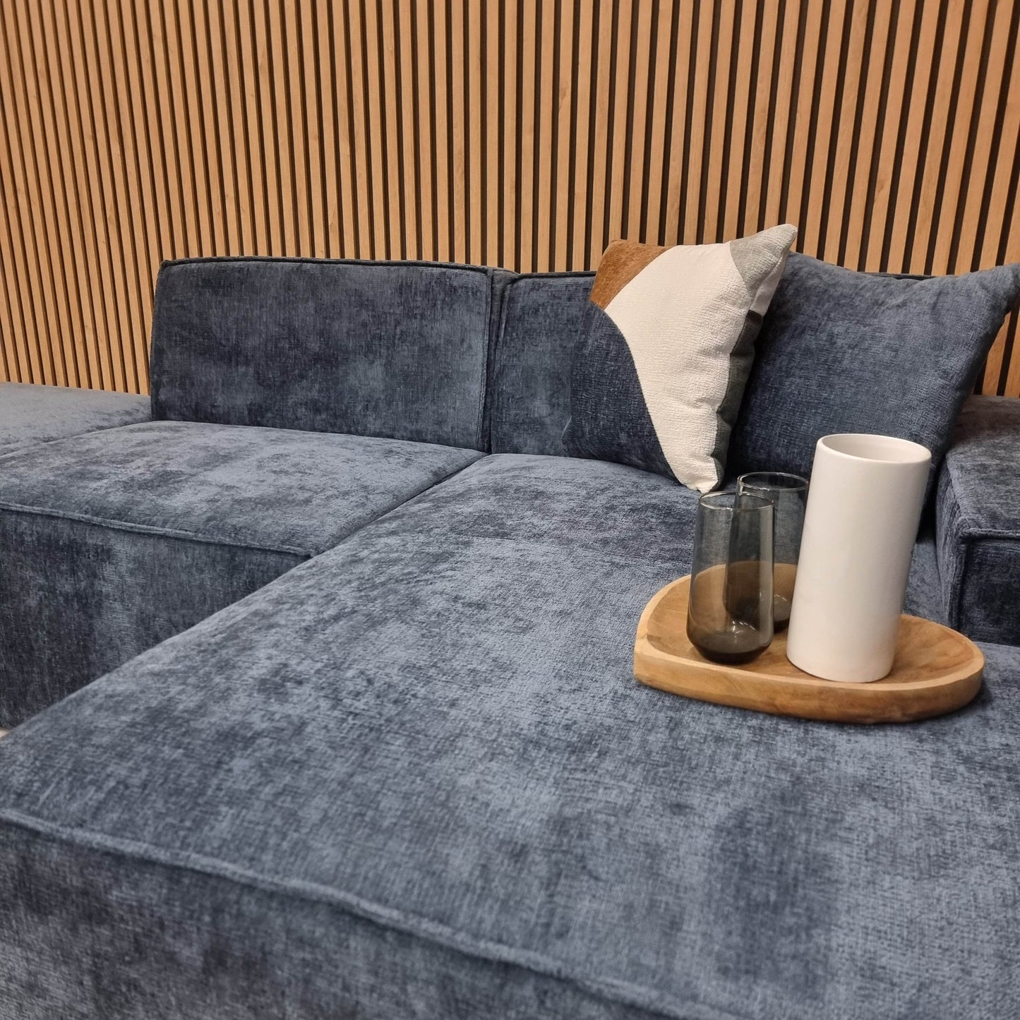 Atlanta Blue Textured Chenille Modular Sofa - Right Hand Corner - Pak Tao