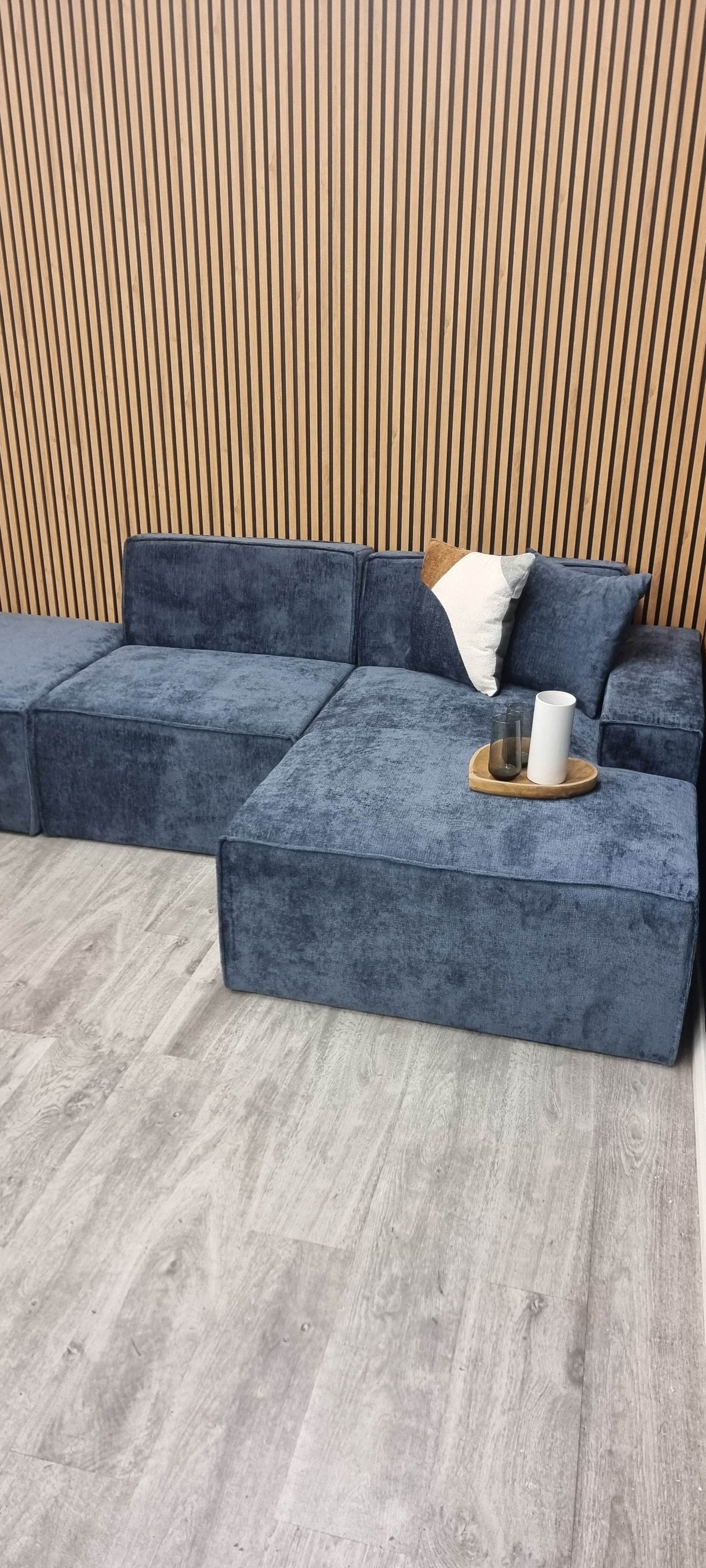 Atlanta Blue Textured Chenille Modular Sofa - Right Hand Corner - Pak Tao