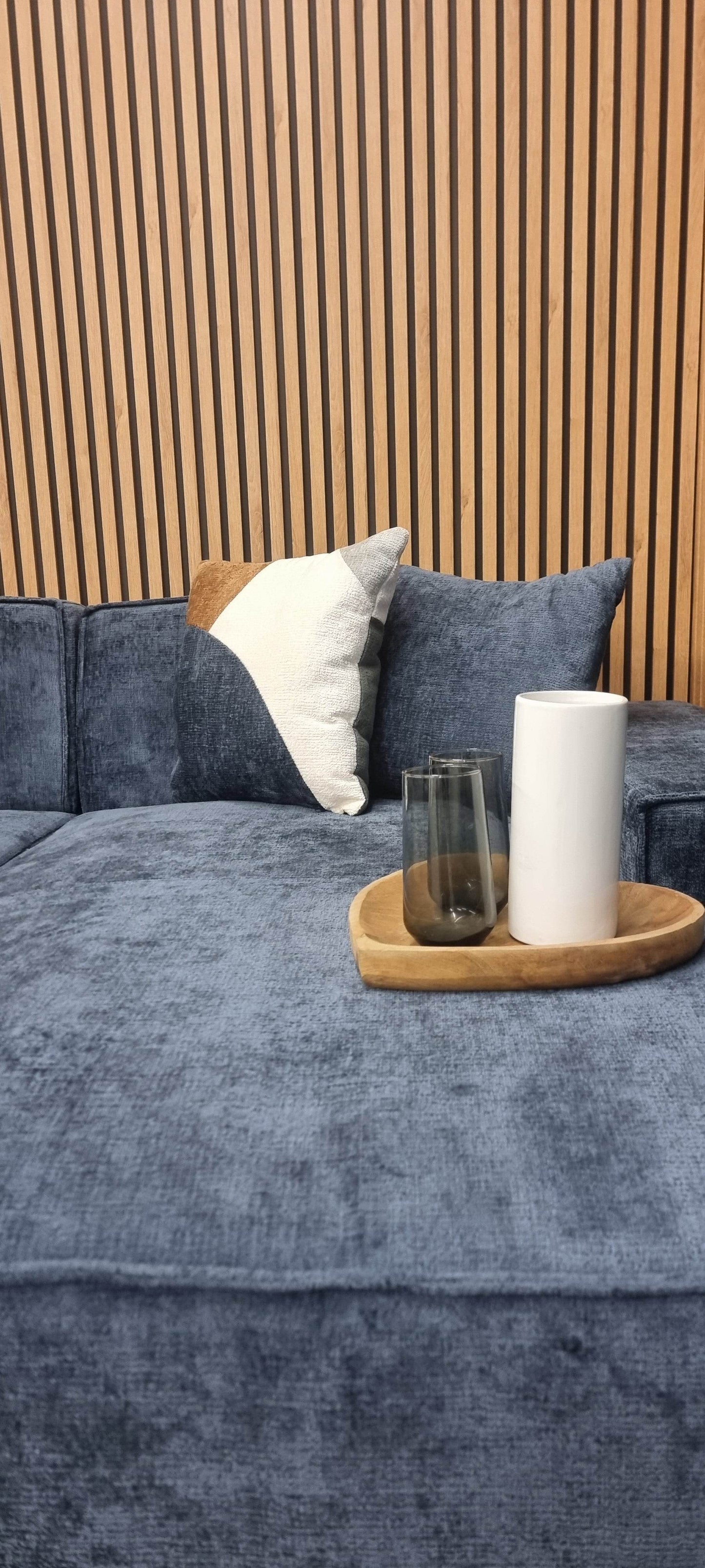 Atlanta Blue Textured Chenille Modular Sofa - Right Hand Corner - Pak Tao