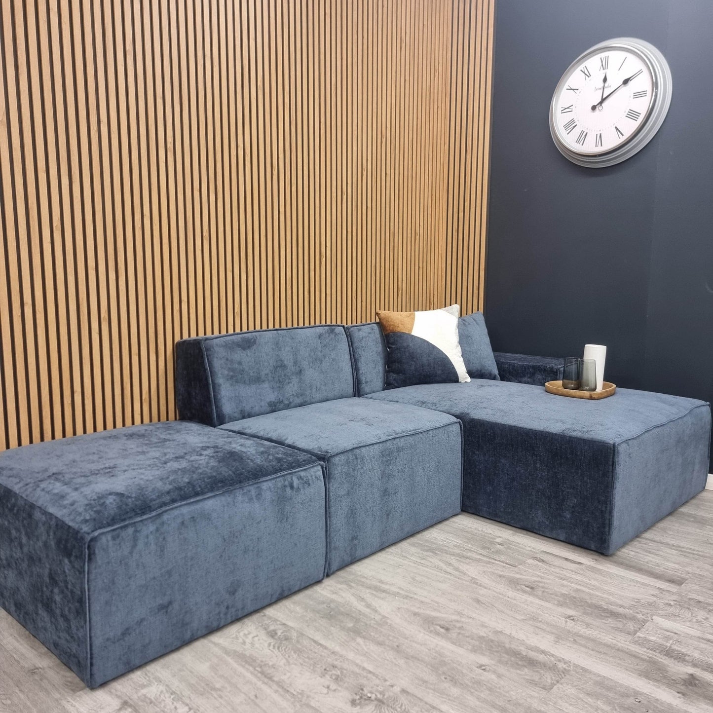 Atlanta Blue Textured Chenille Modular Sofa - Right Hand Corner - Pak Tao