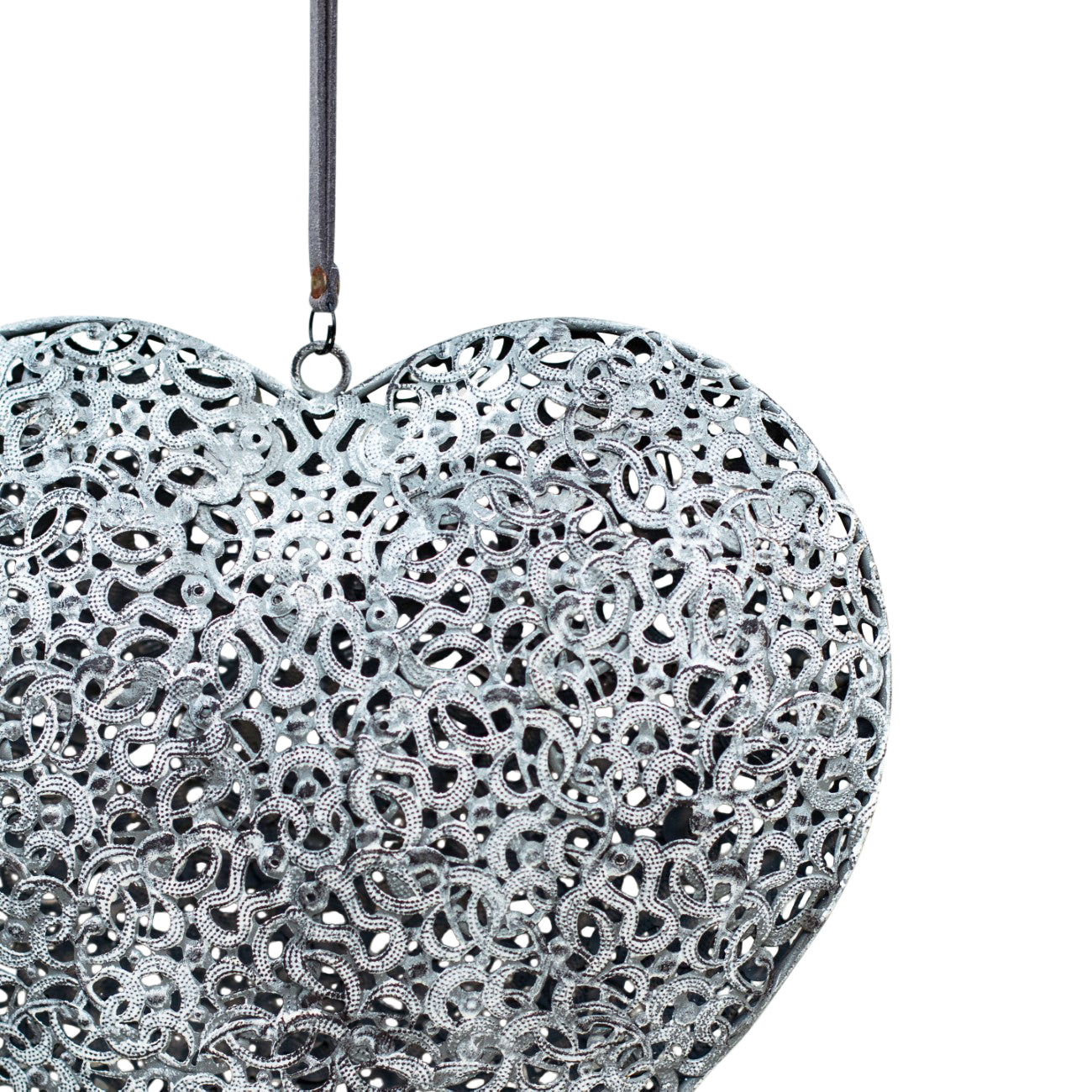 Filigree Metal Silver Heart Decoration