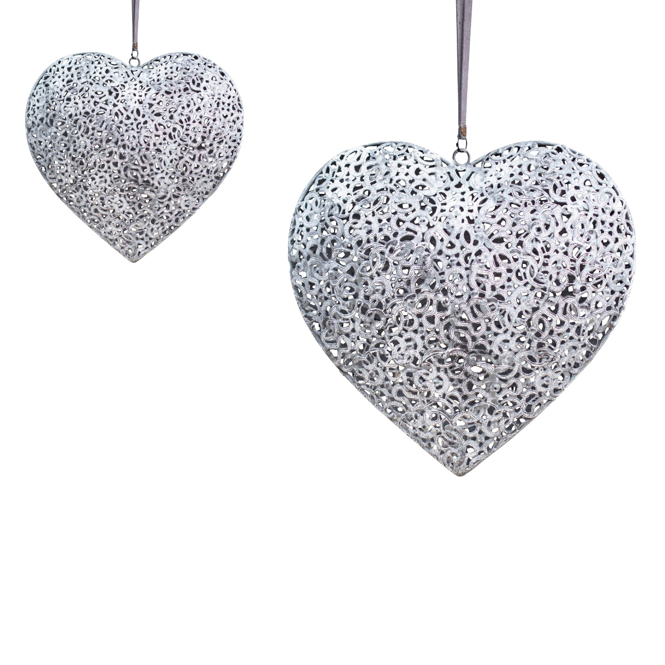 Filigree Metal Silver Heart Decoration