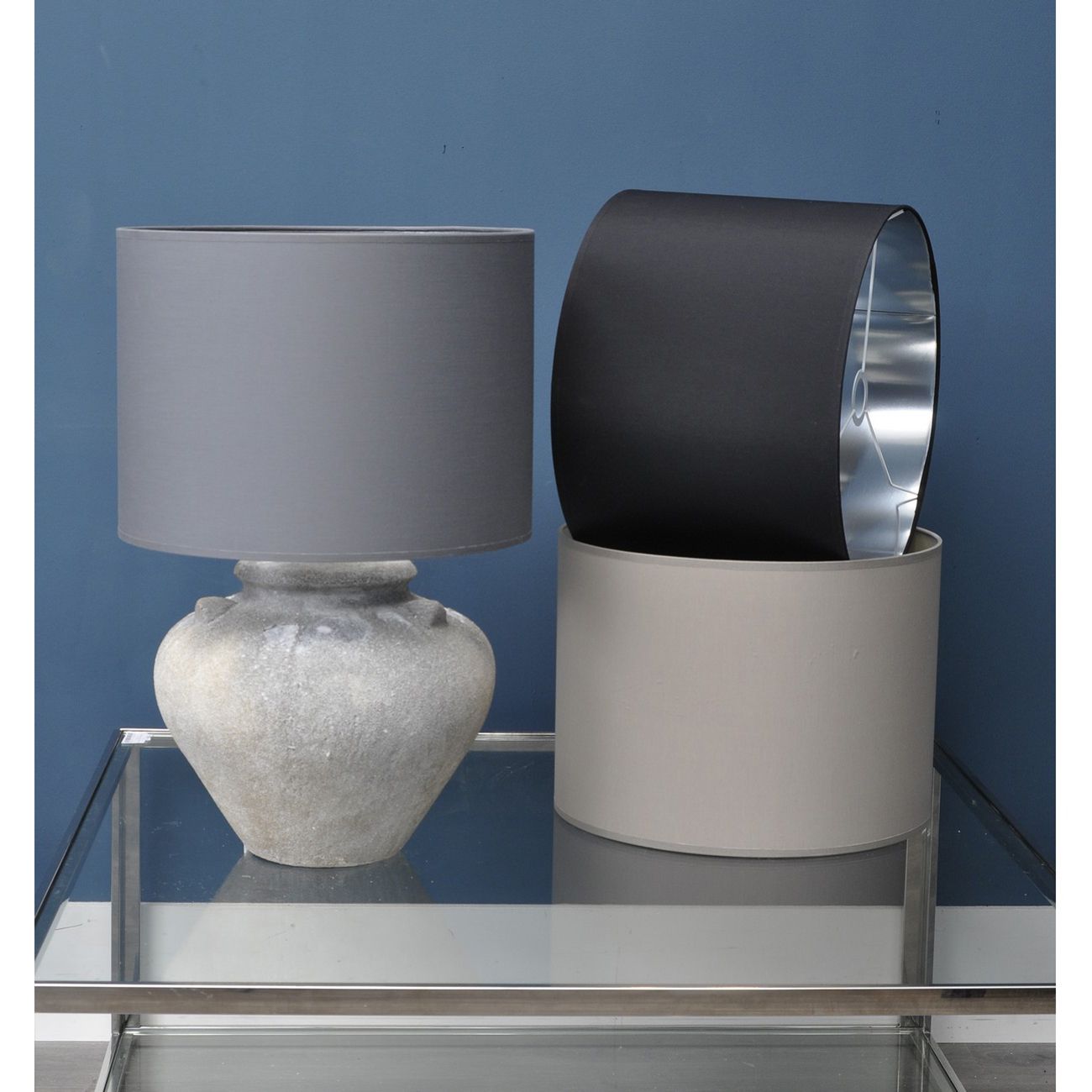 Grey and Silver Lined Drum 16" Lampshade