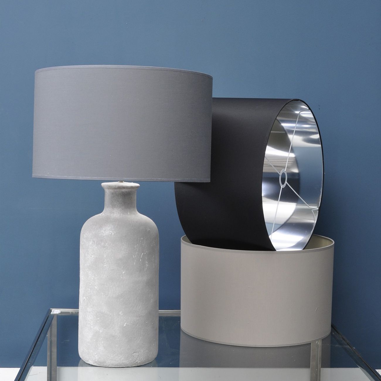 Grey and Silver Lined Drum 20" Lampshade
