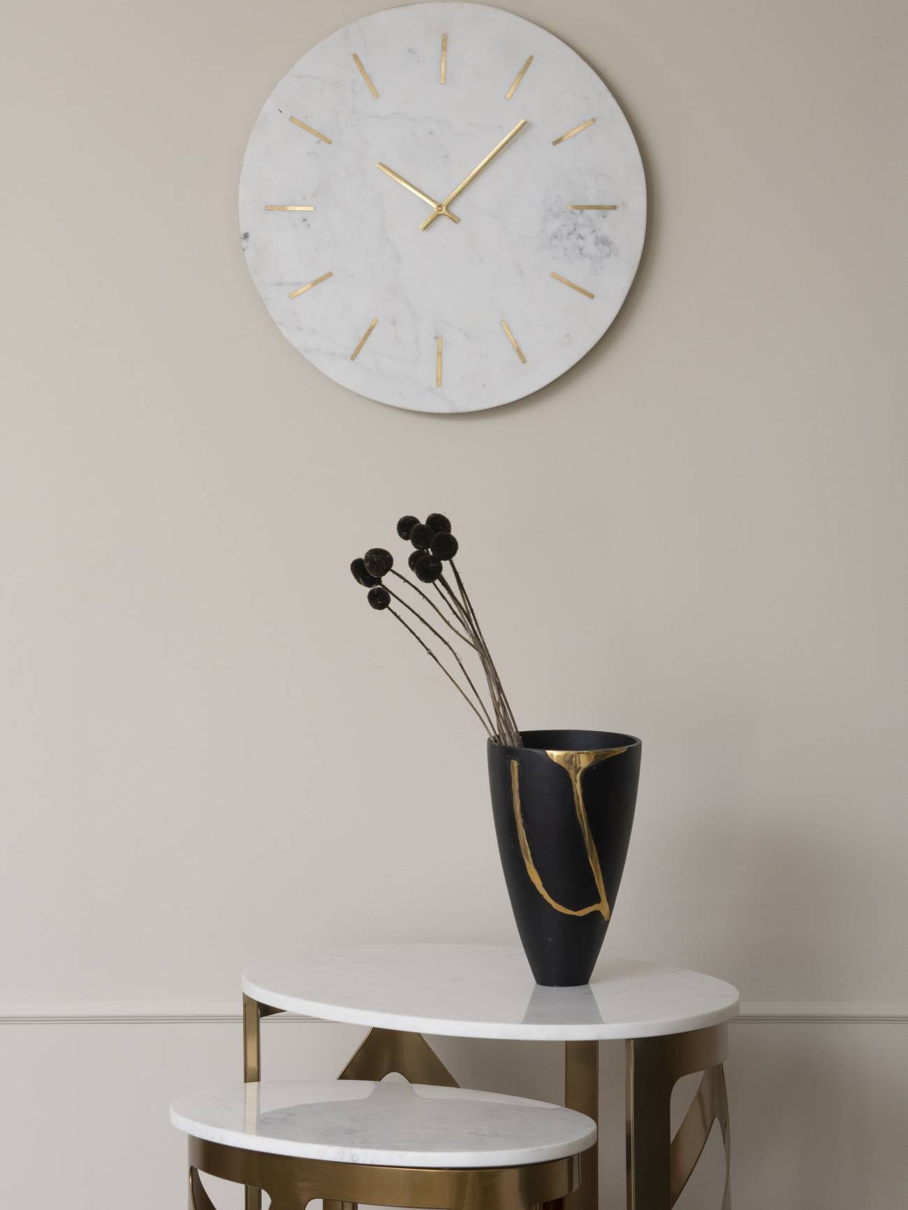 Brass Inlay And Marble Wall Clock