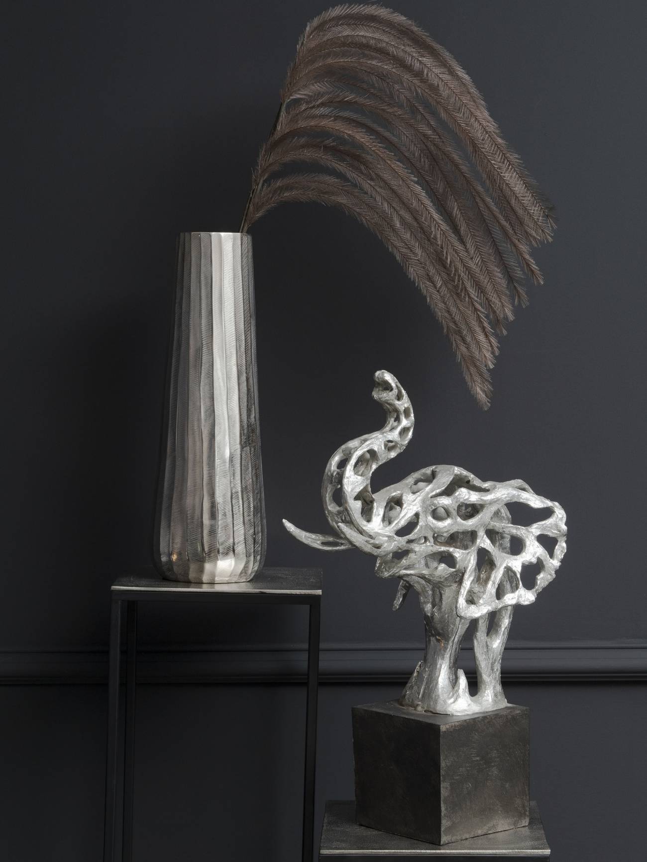 Addo Abstract Elephant Head Sculpture in Silver Resin