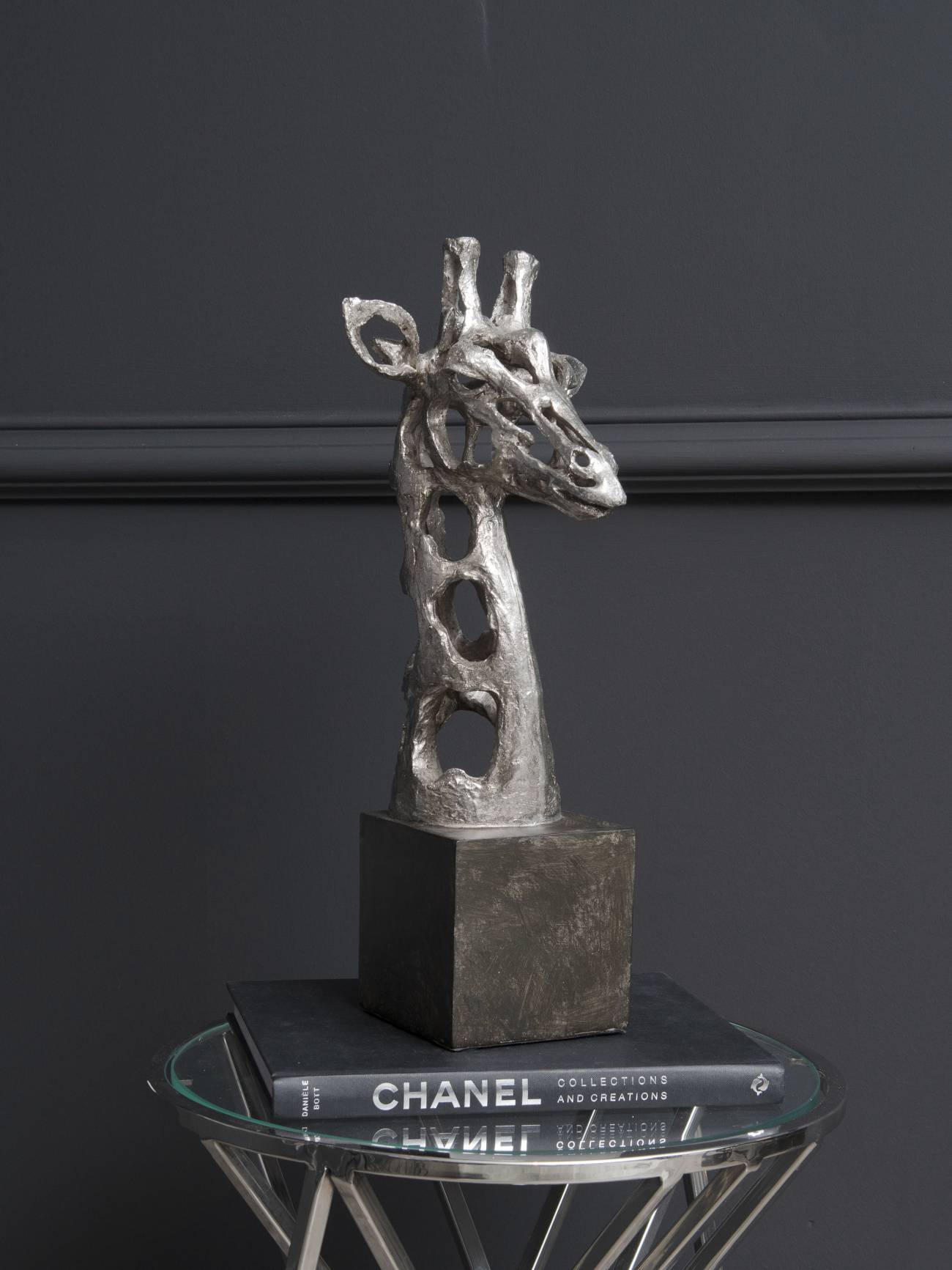 Addo Abstract Giraffe Head Sculpture in Silver Resin