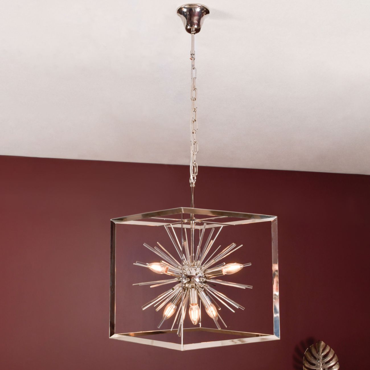 Small Silver Starburst Chandelier E14 40W 6