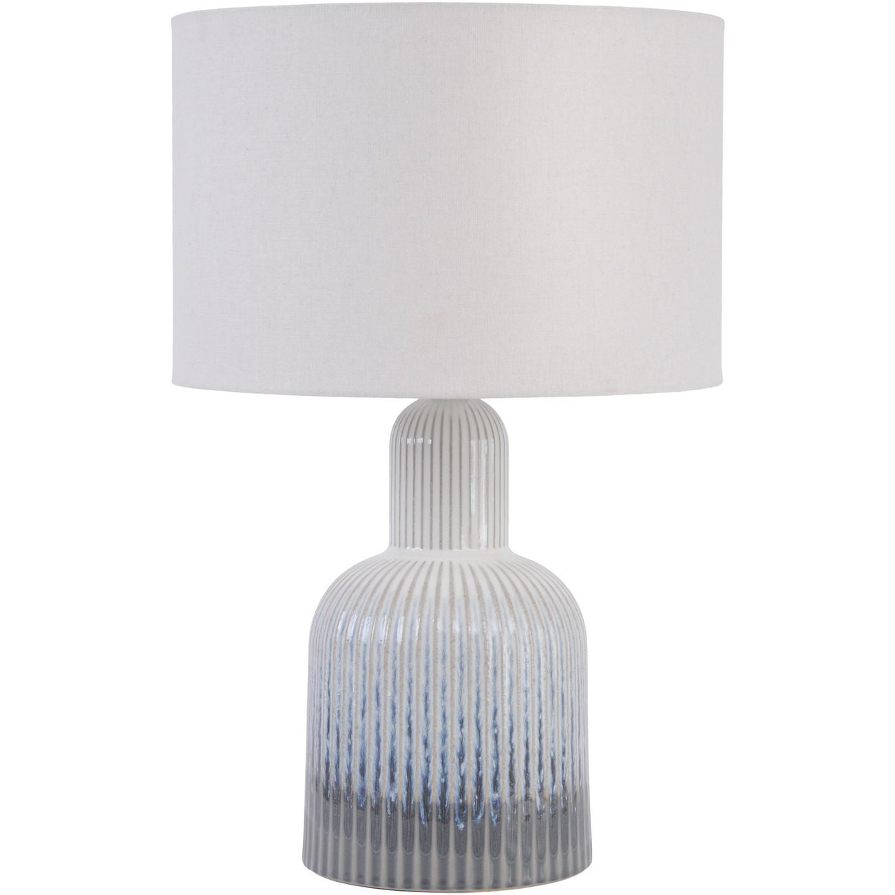 Grey Porcelain Lamp with Ribbed Detailing and White Shade Small
