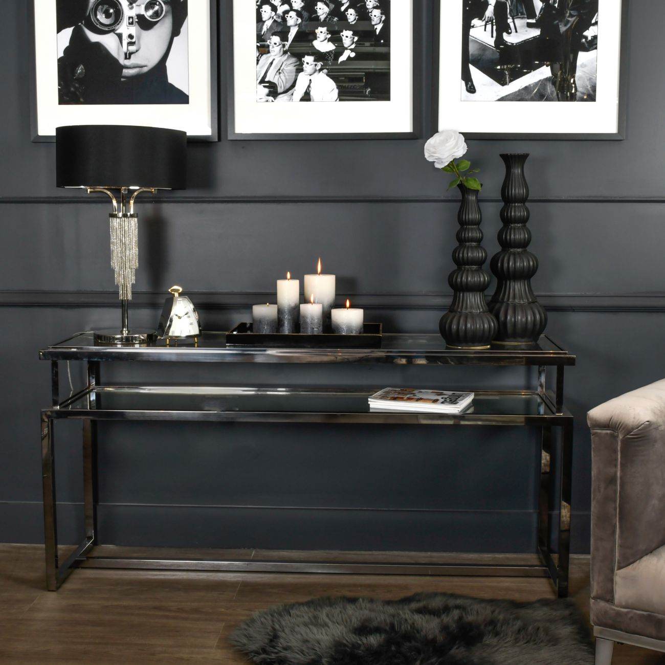 Belgravia Stainless Steel and Glass Console Table - Pak Tao