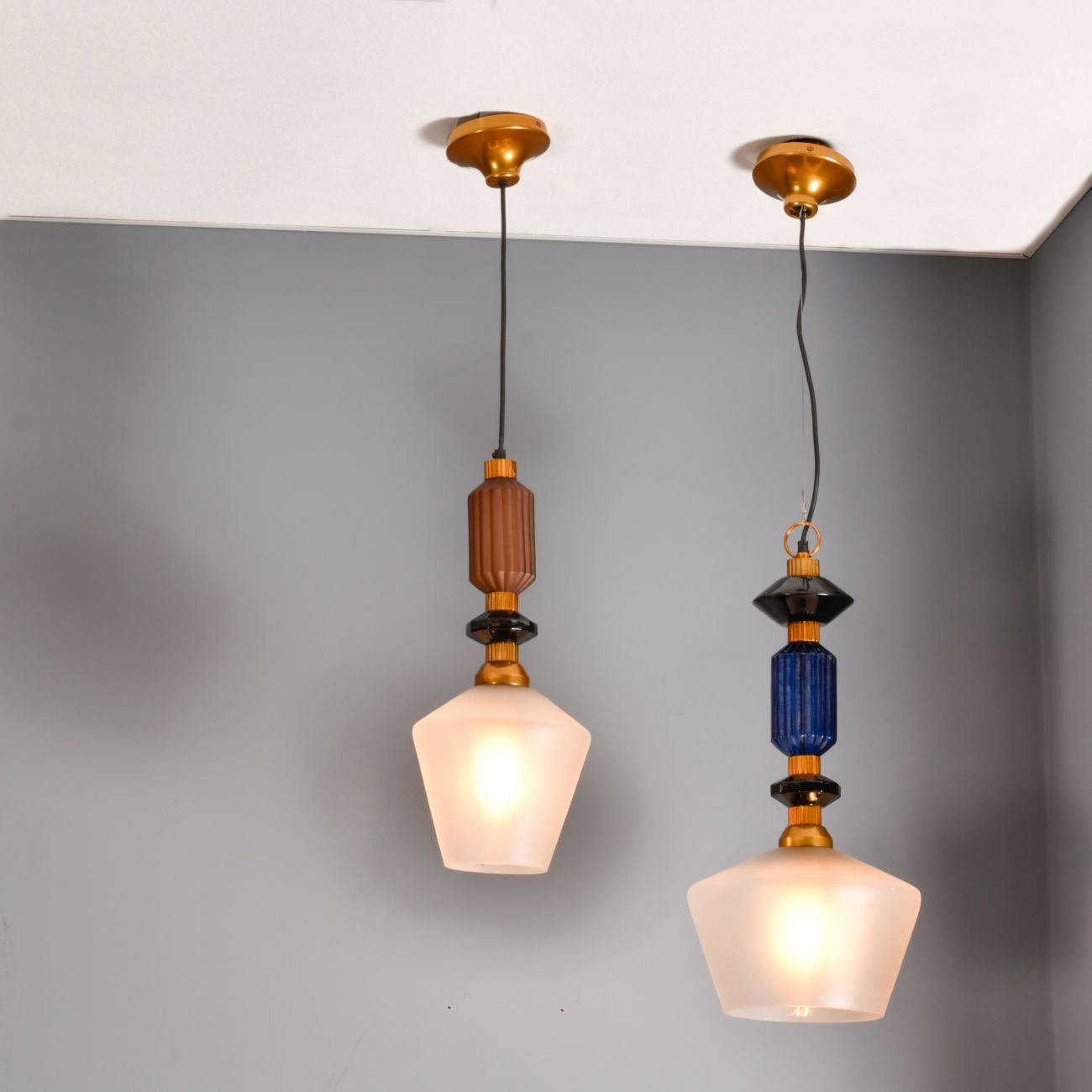Alena Ink blue and frosted glass pendant E27 60W