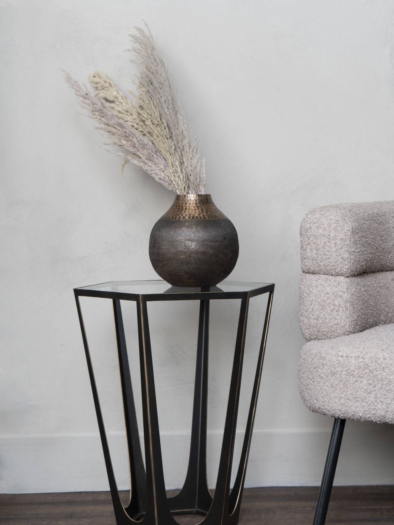 Catalan Bronze Gilded Side Table with Glass Top
