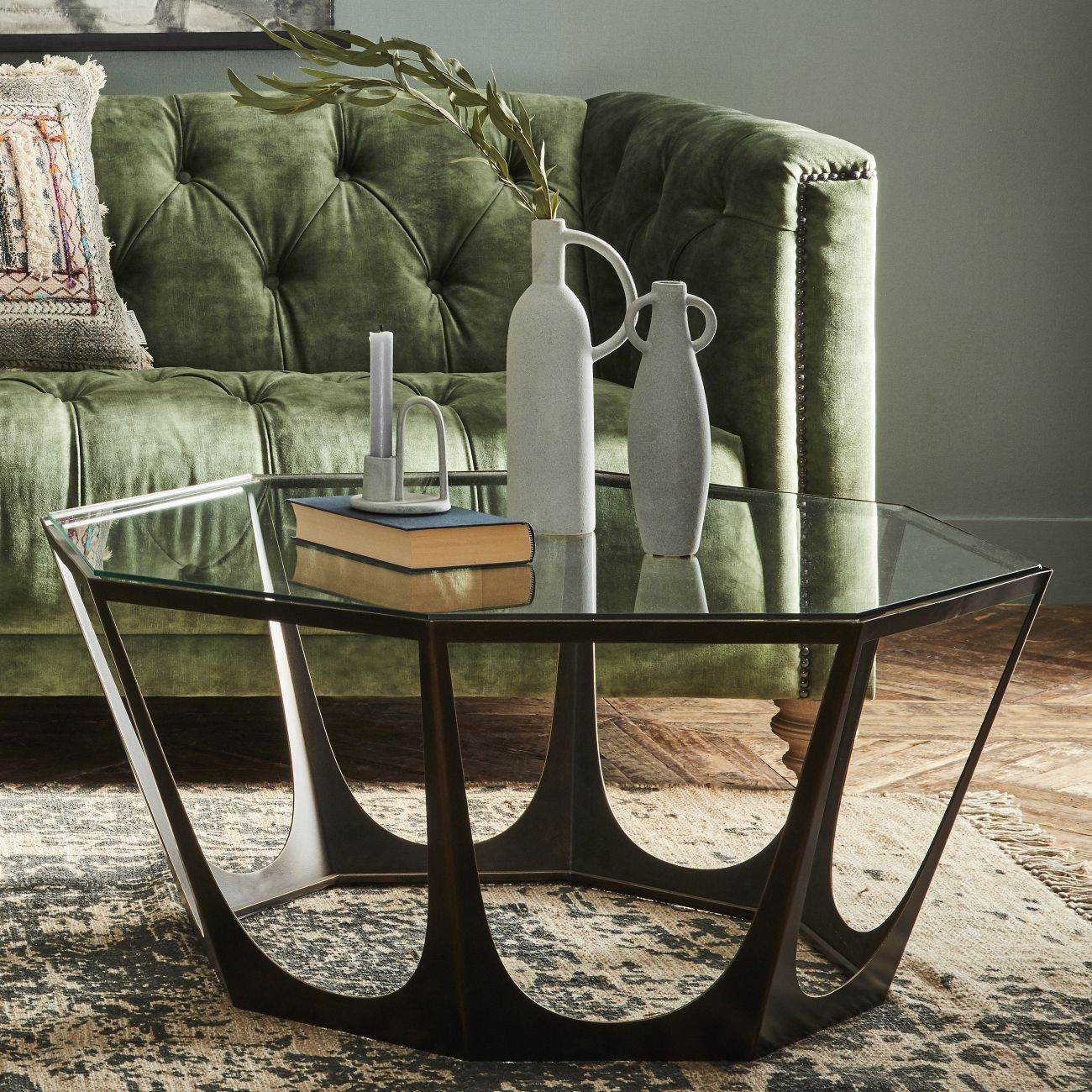 Catalan Bronze Gilded Glass Coffee Table - Pak Tao