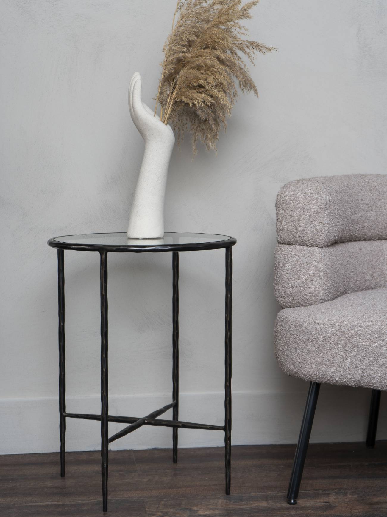 Patterdale Hand Forged Side Table Dark Bronze Finish with Glass Top