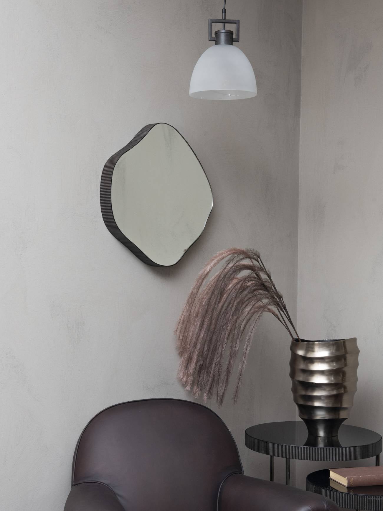 Organic Metal Framed Mirror Oak Wood Finish Small 59x61cm
