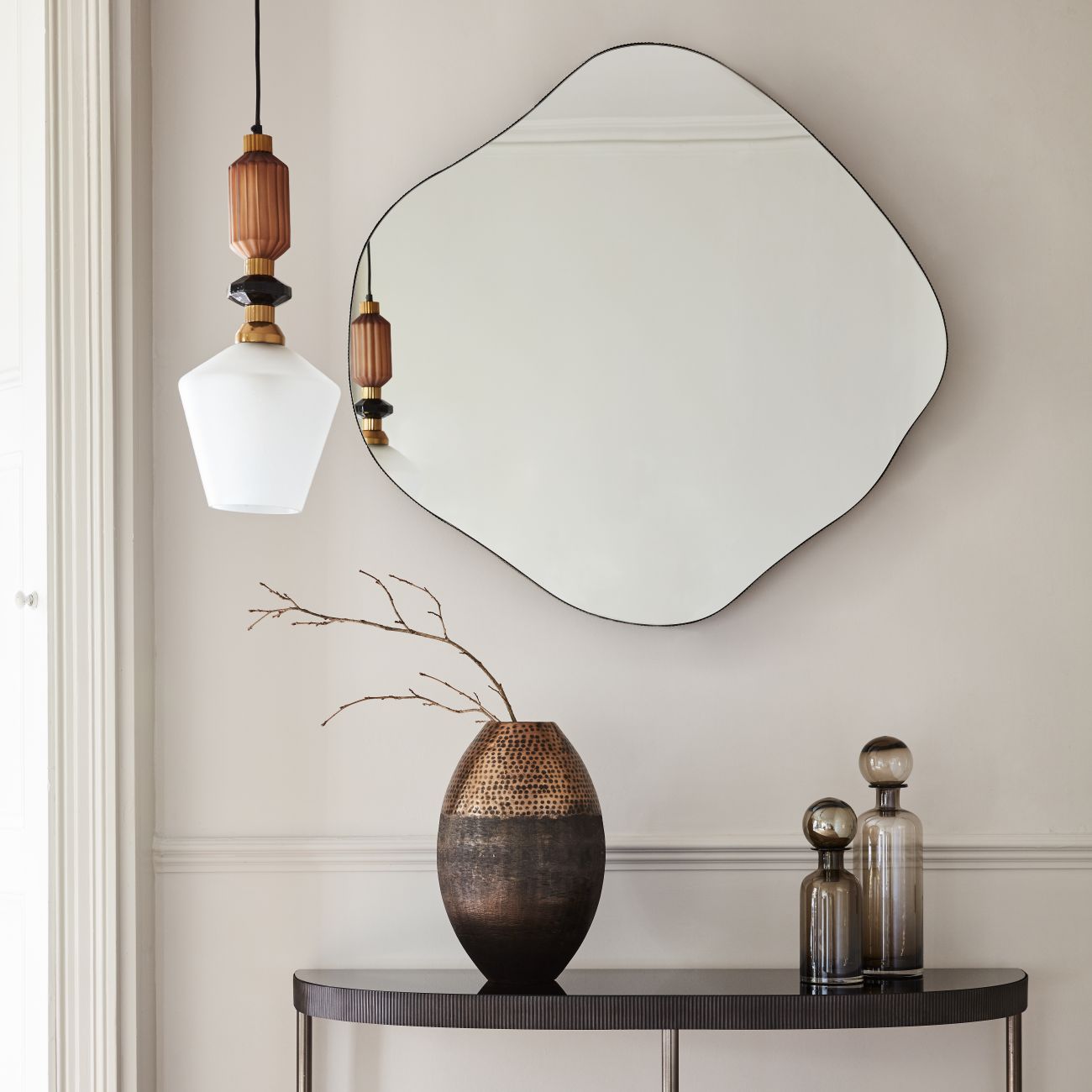 Organic Metal Framed Mirror Oak Wood Finish Large 97x101cm