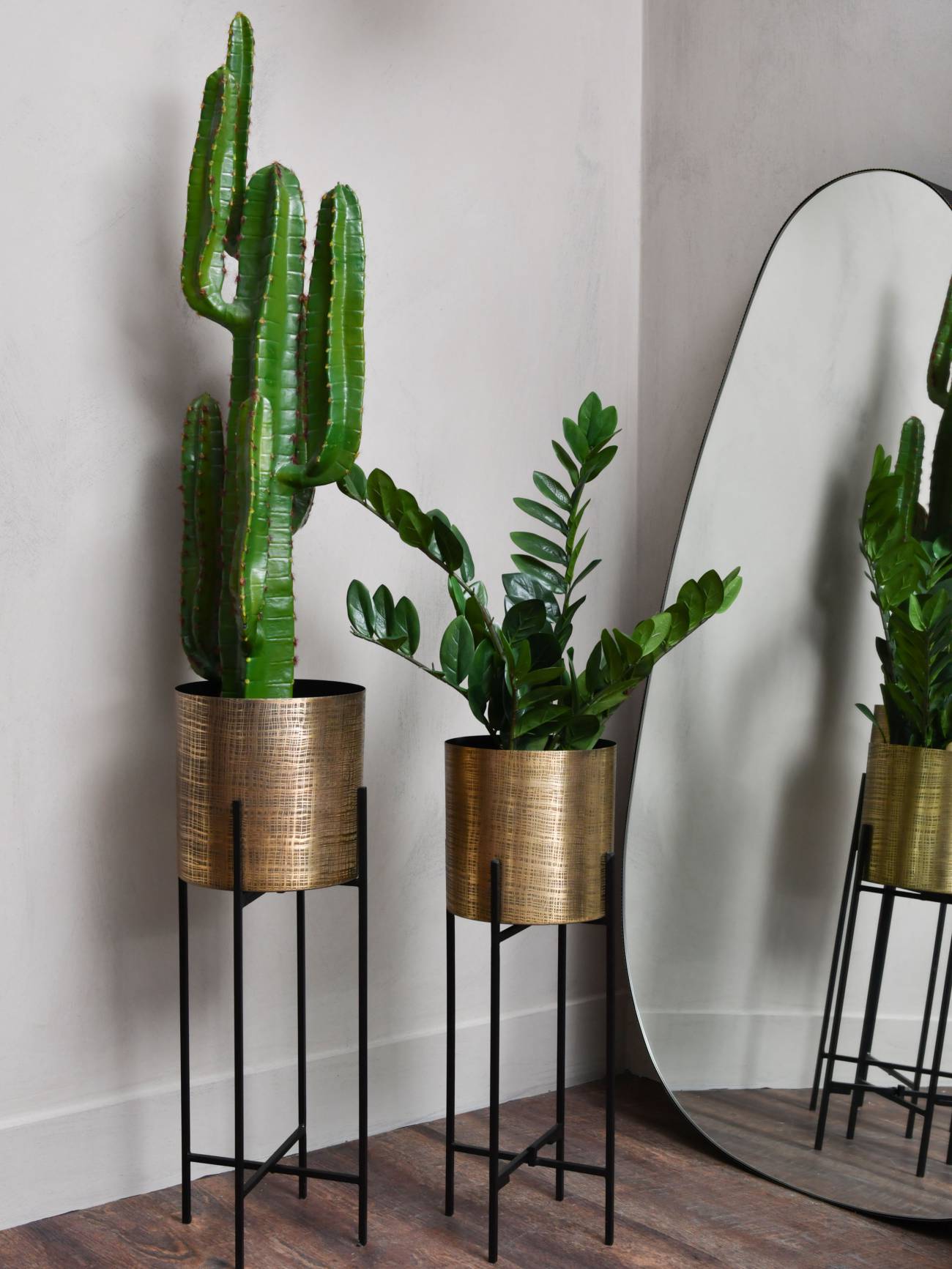 Clyde Floor Standing Brass Set of 2 Planters