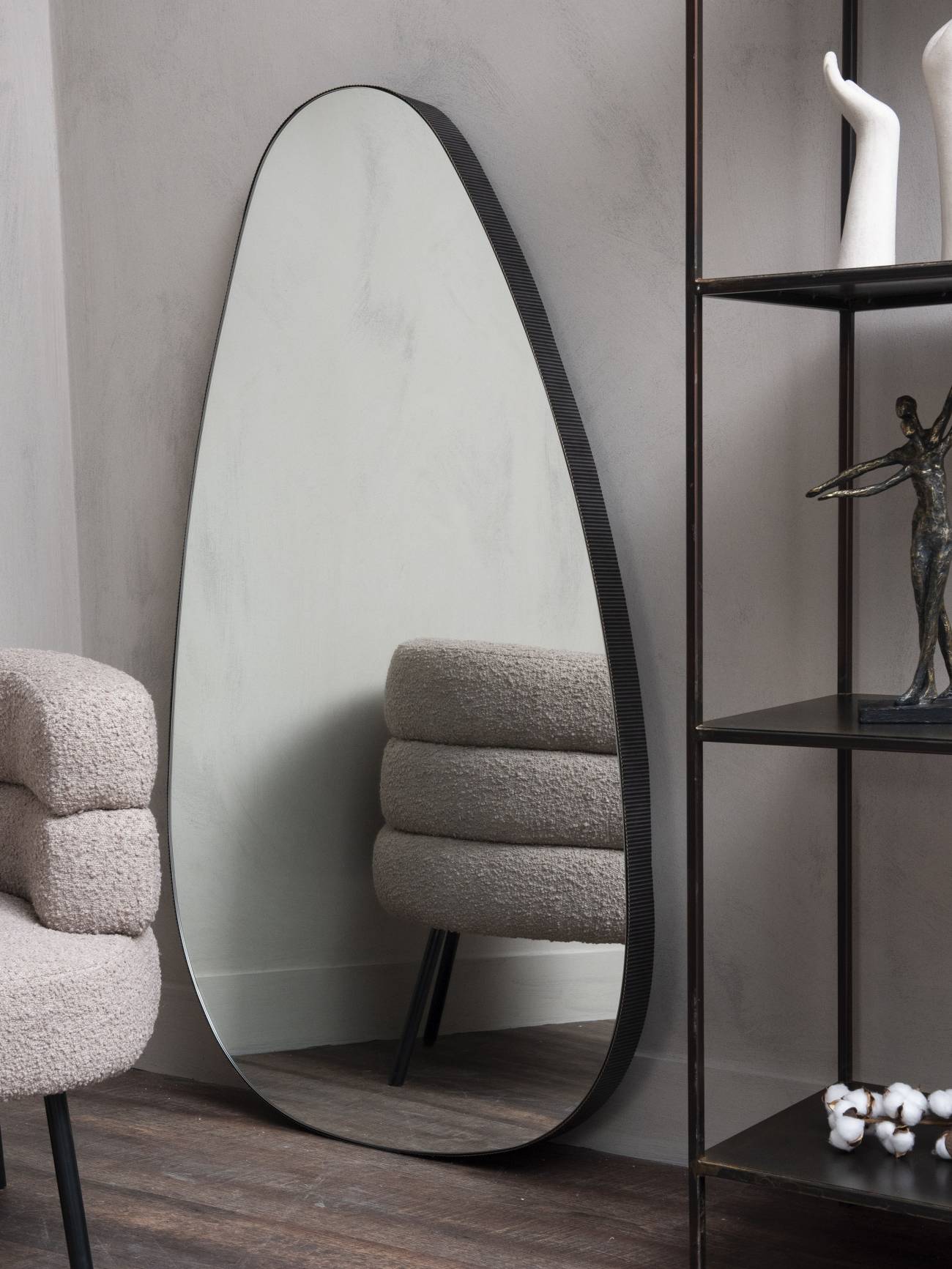 Organic Oversized Metal Framed Mirror Oak Wood Finish 150x86cm