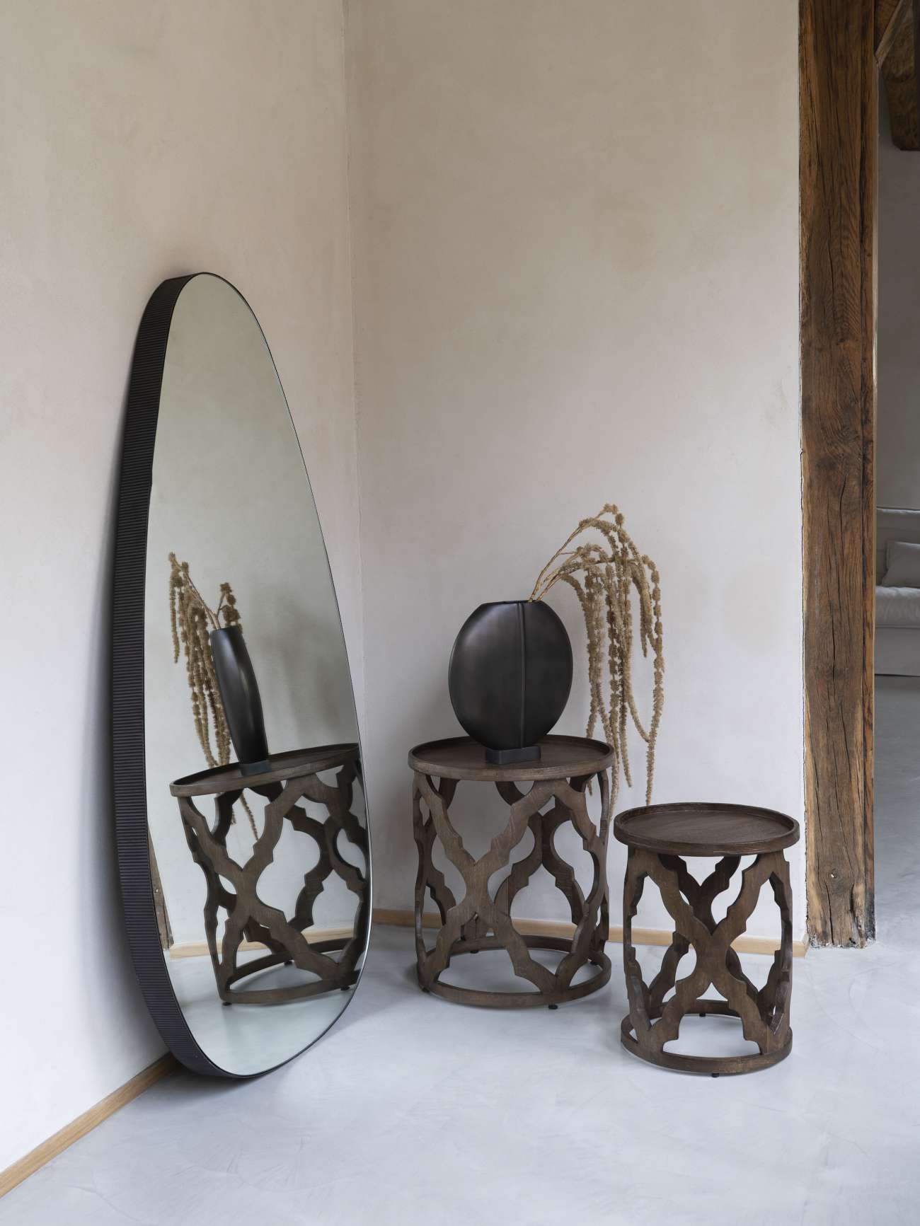 Organic Oversized Metal Framed Mirror Oak Wood Finish 150x86cm