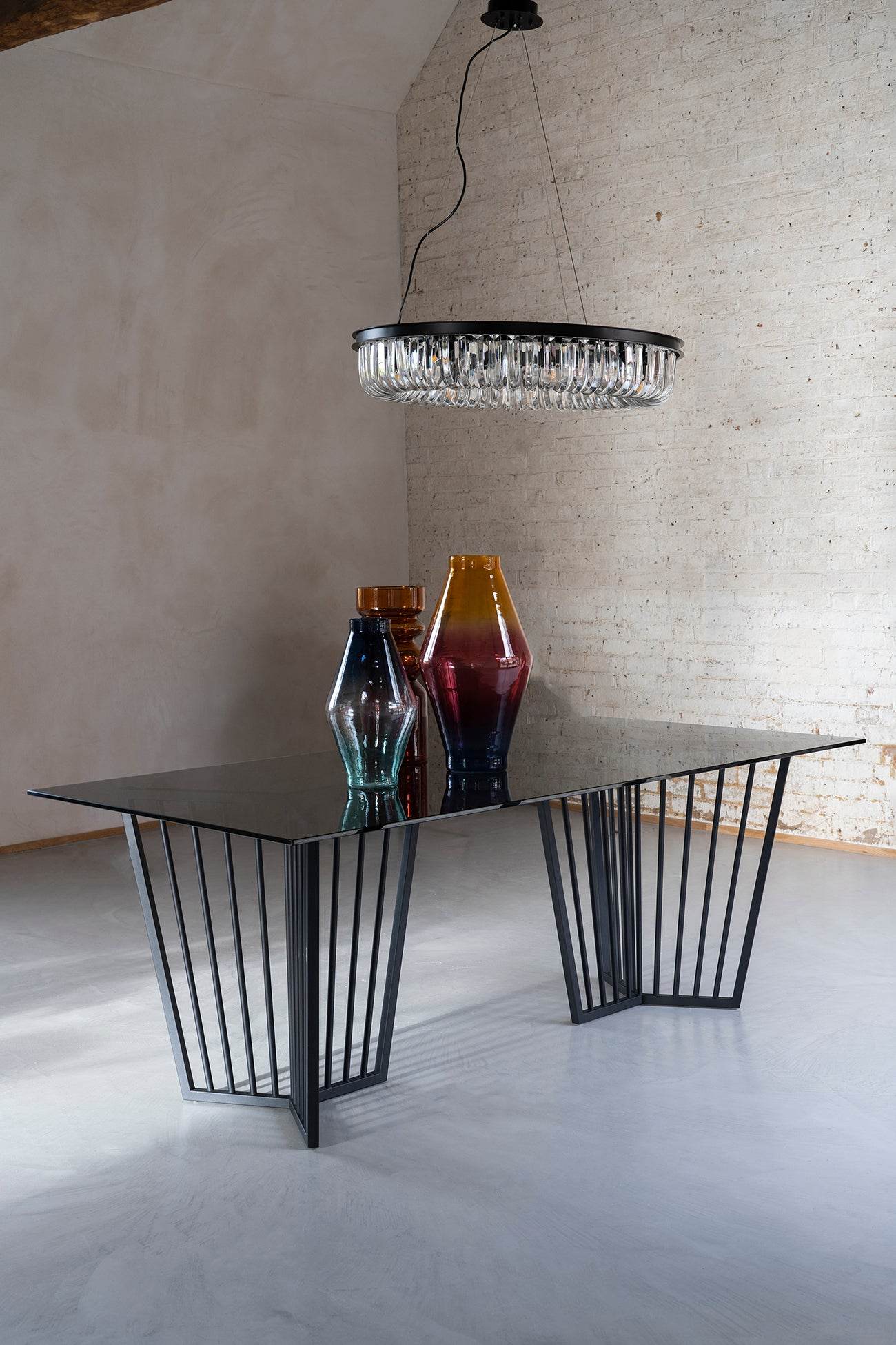Abington Black Frame and Tinted Glass Dining Table - Pak Tao