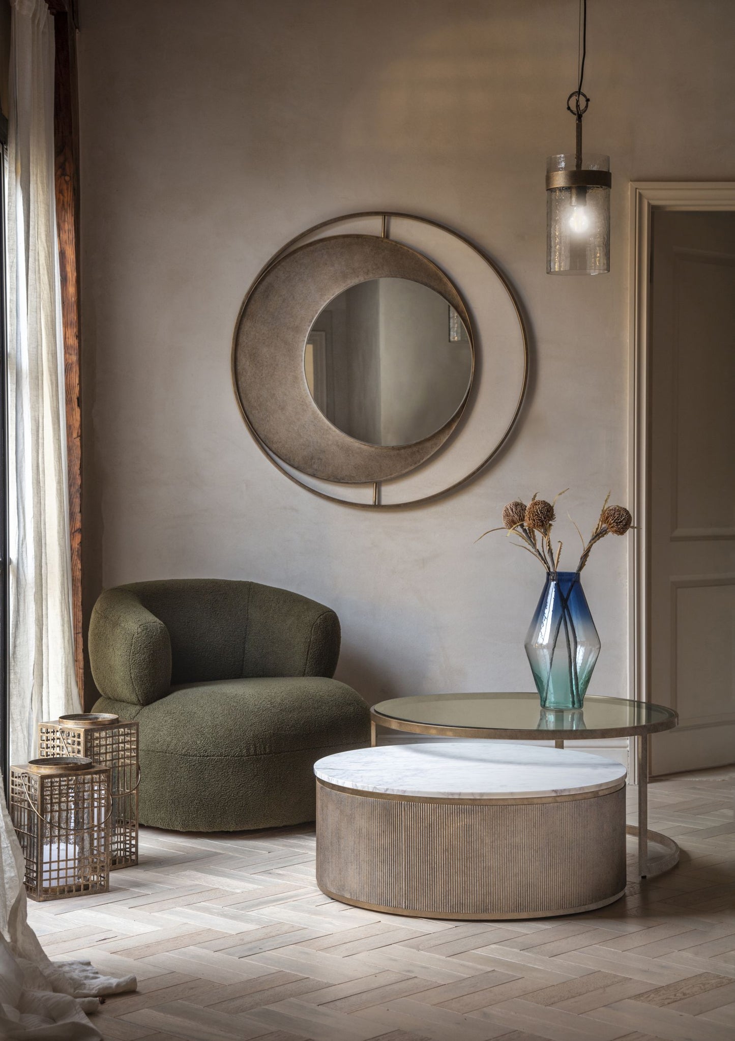 Concentric Circles Iron Mirror Aged Gold 100cm diameter