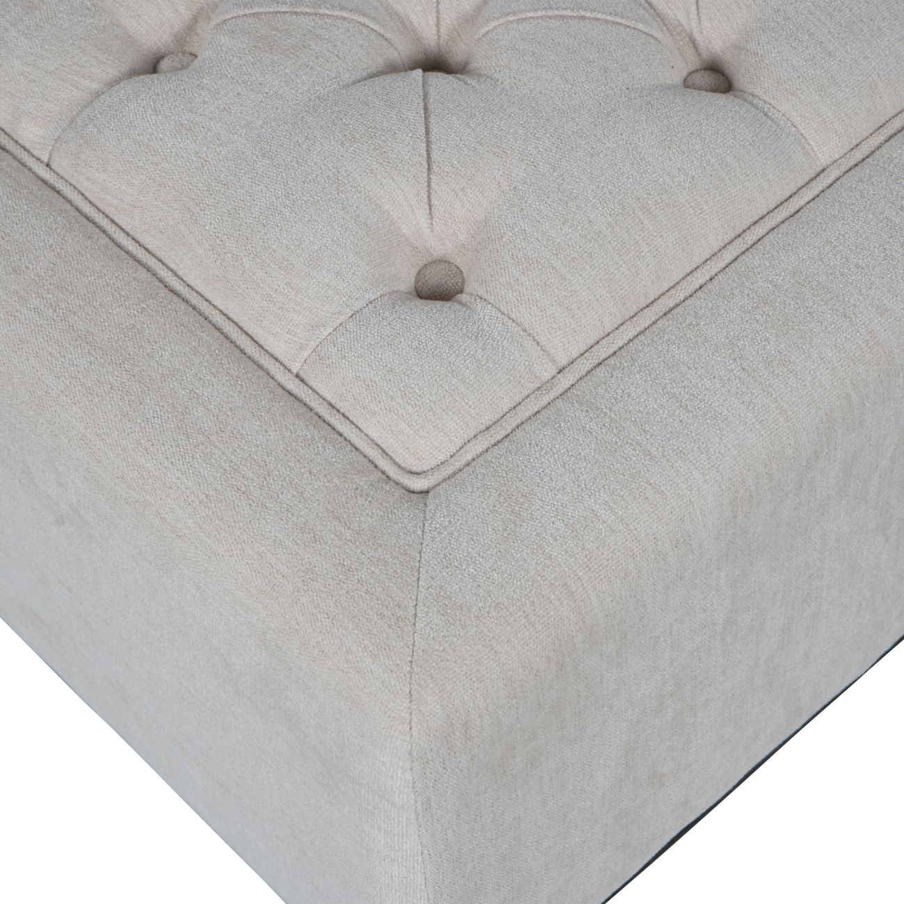 Theodore Buttoned Stool in Ivory Fabric 81x61x44.5cm