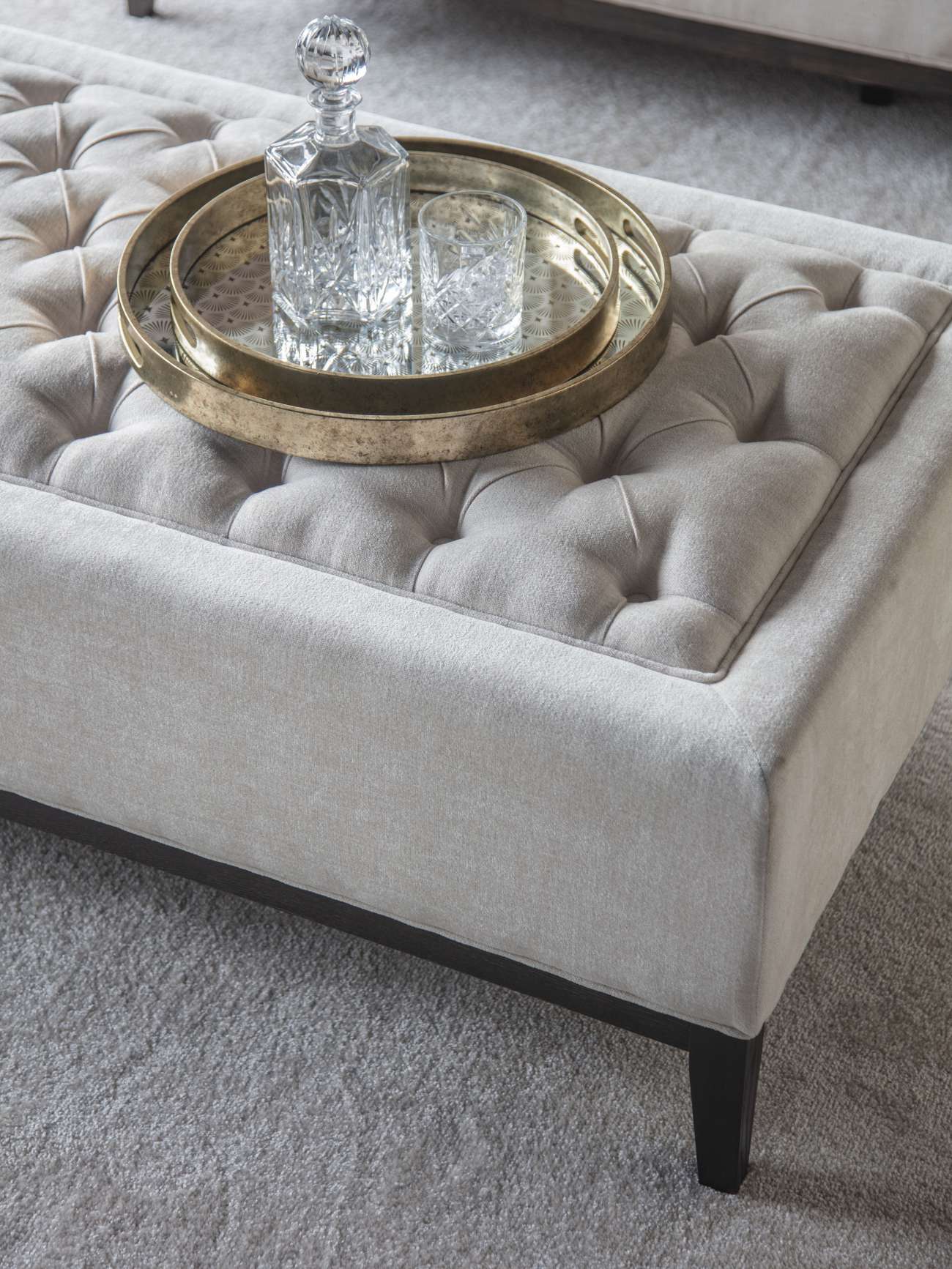 Theodore Buttoned XL Ottoman in Ivory Fabric 140x75x46cm