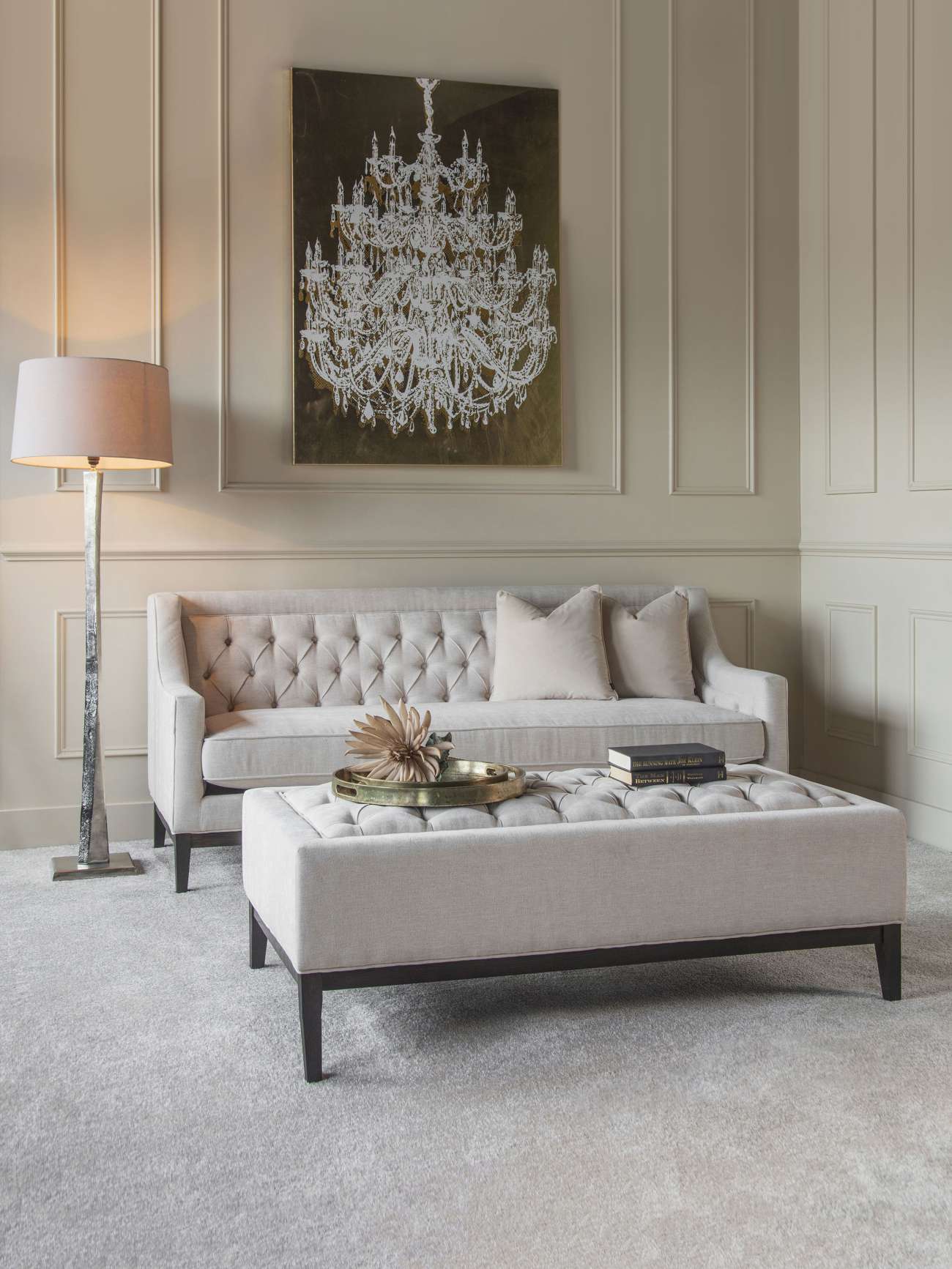 Theodore Buttoned XL Ottoman in Ivory Fabric 140x75x46cm