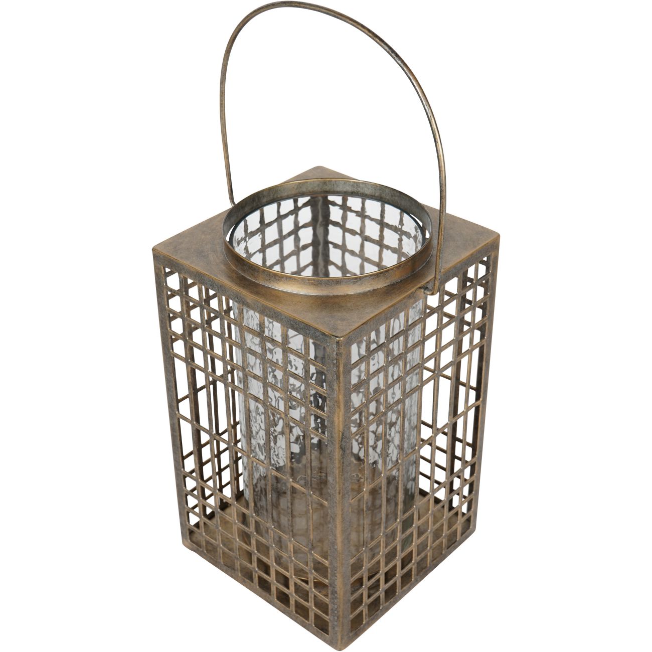 Barossa Fretwork Square Lantern in Aged Gold with Glass Flute 33cm