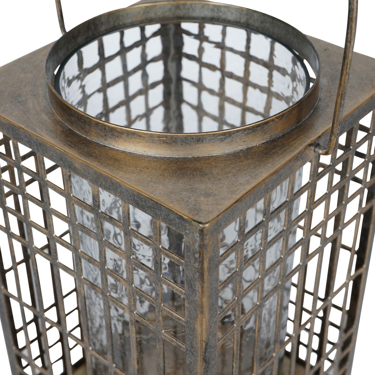Barossa Fretwork Square Lantern in Aged Gold with Glass Flute 33cm