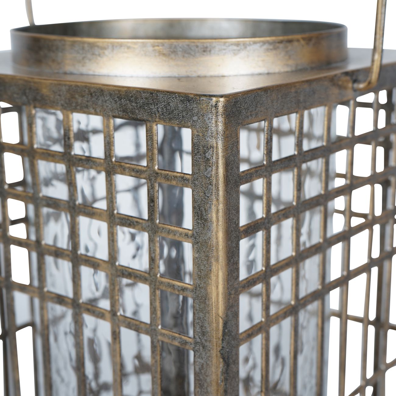 Barossa Fretwork Square Lantern in Aged Gold with Glass Flute 33cm