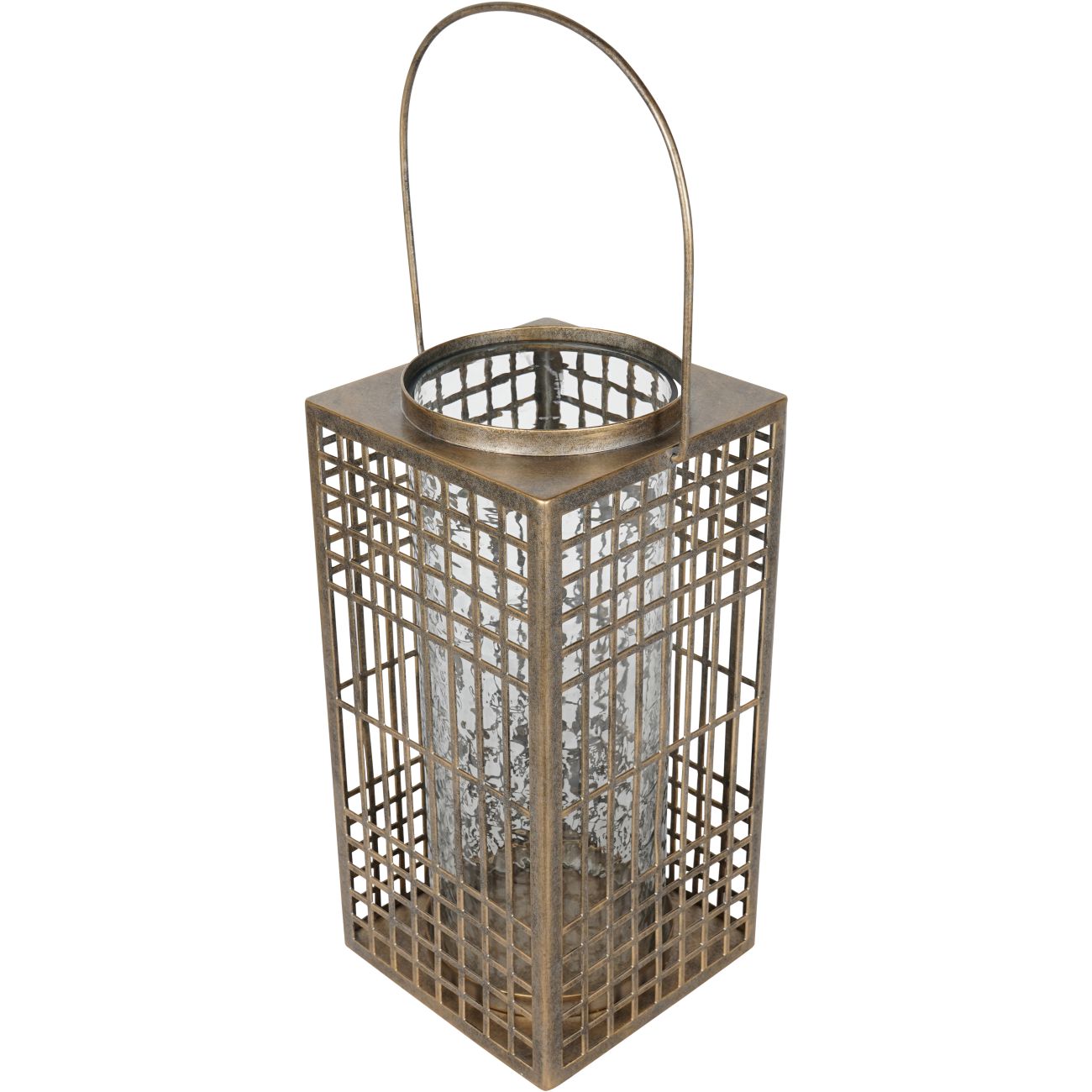 Barossa Fretwork Square Lantern in Aged Gold with Glass Flute 40.5cm