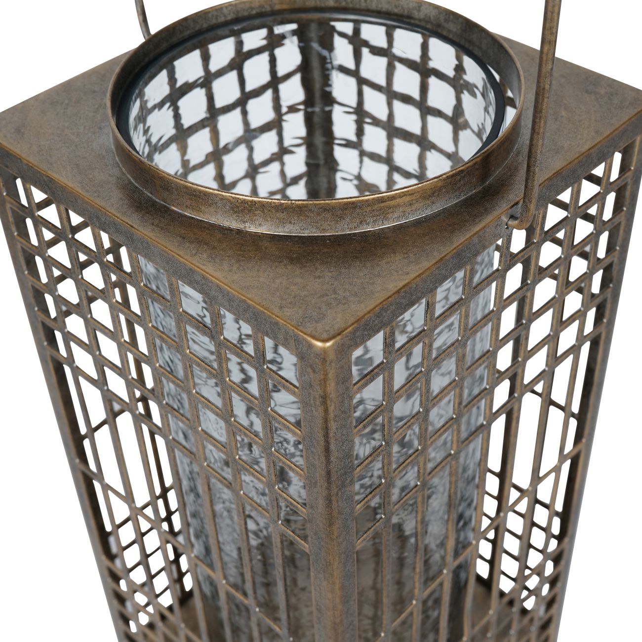 Barossa Fretwork Square Lantern in Aged Gold with Glass Flute 40.5cm