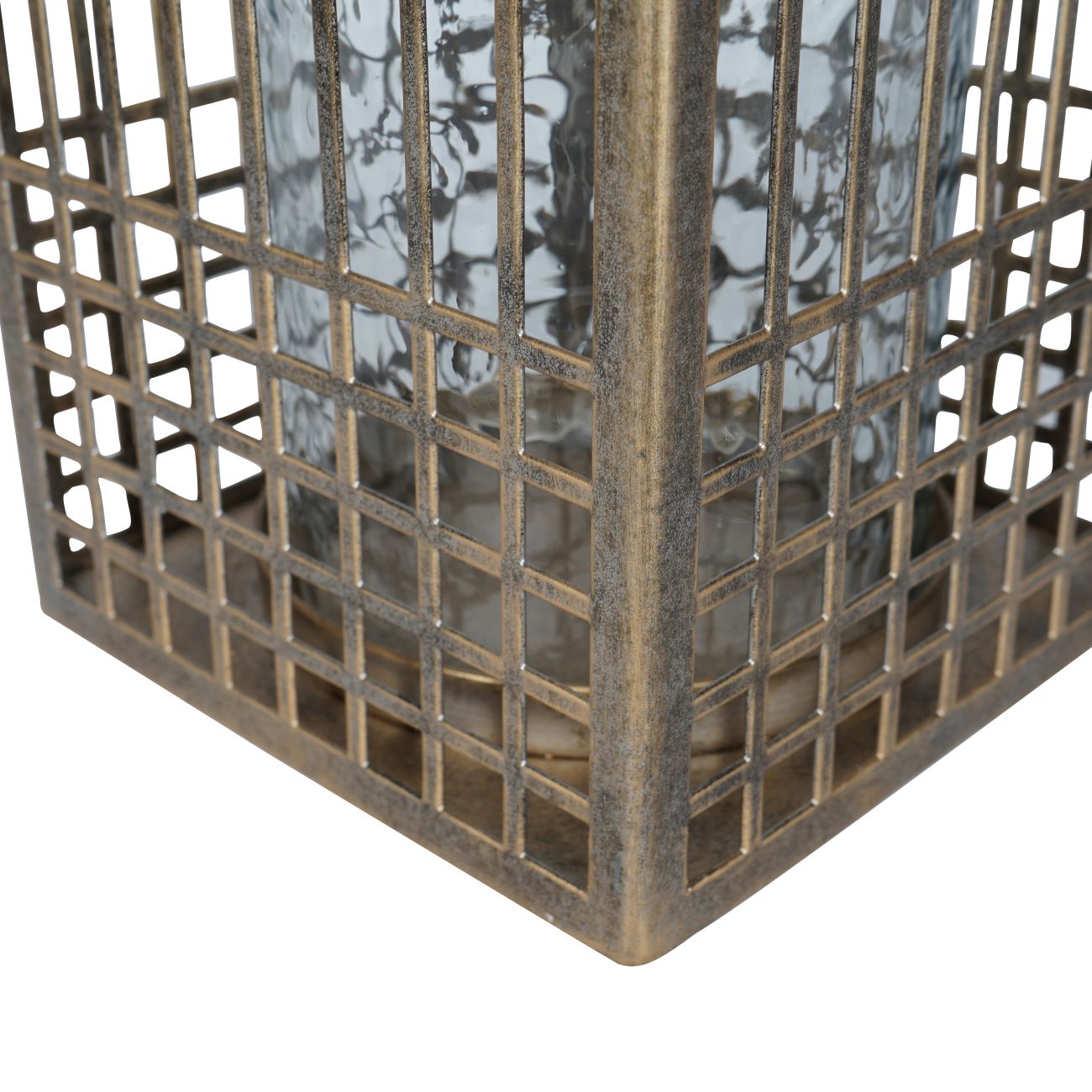 Barossa Fretwork Square Lantern in Aged Gold with Glass Flute 40.5cm