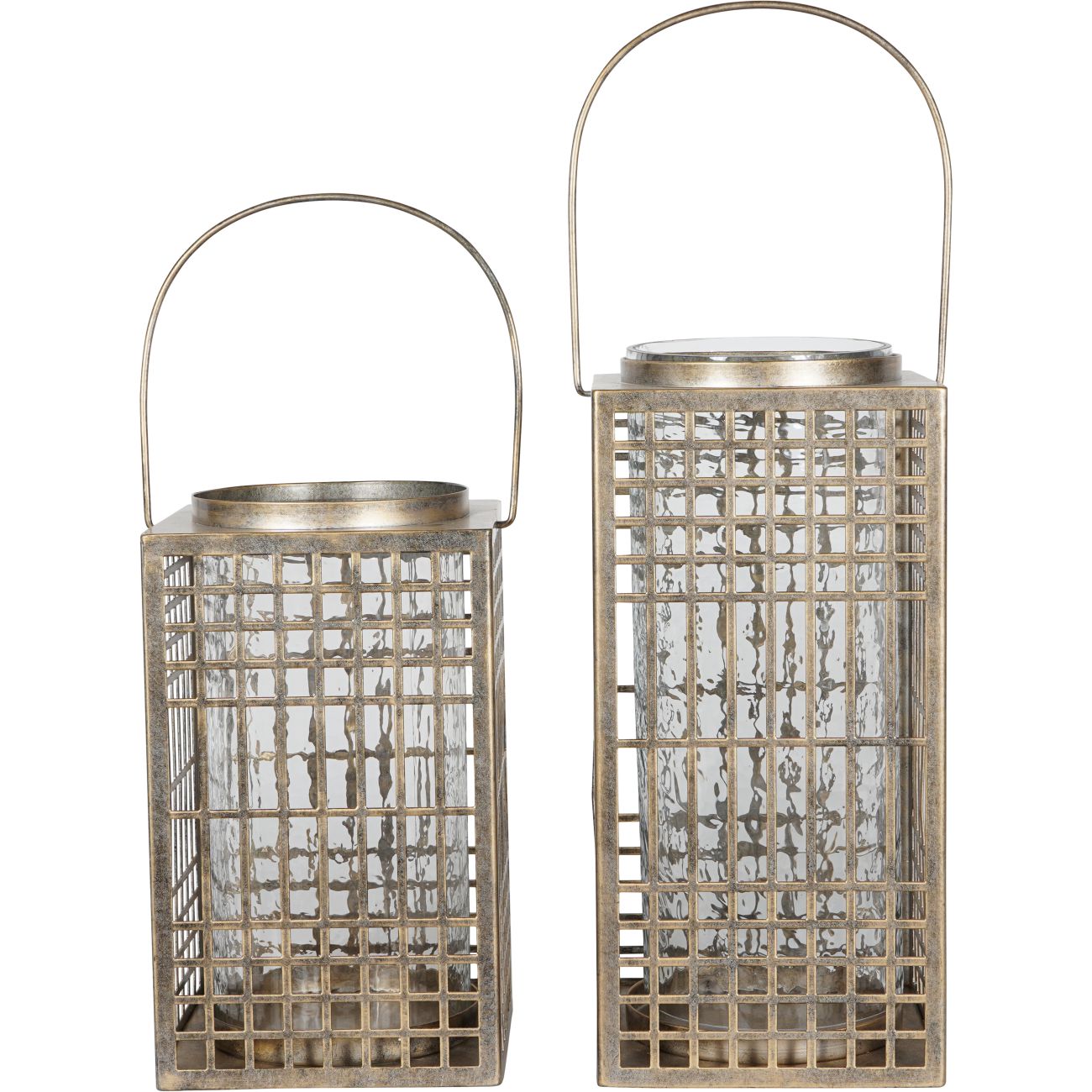 Barossa Fretwork Square Lantern in Aged Gold with Glass Flute 40.5cm