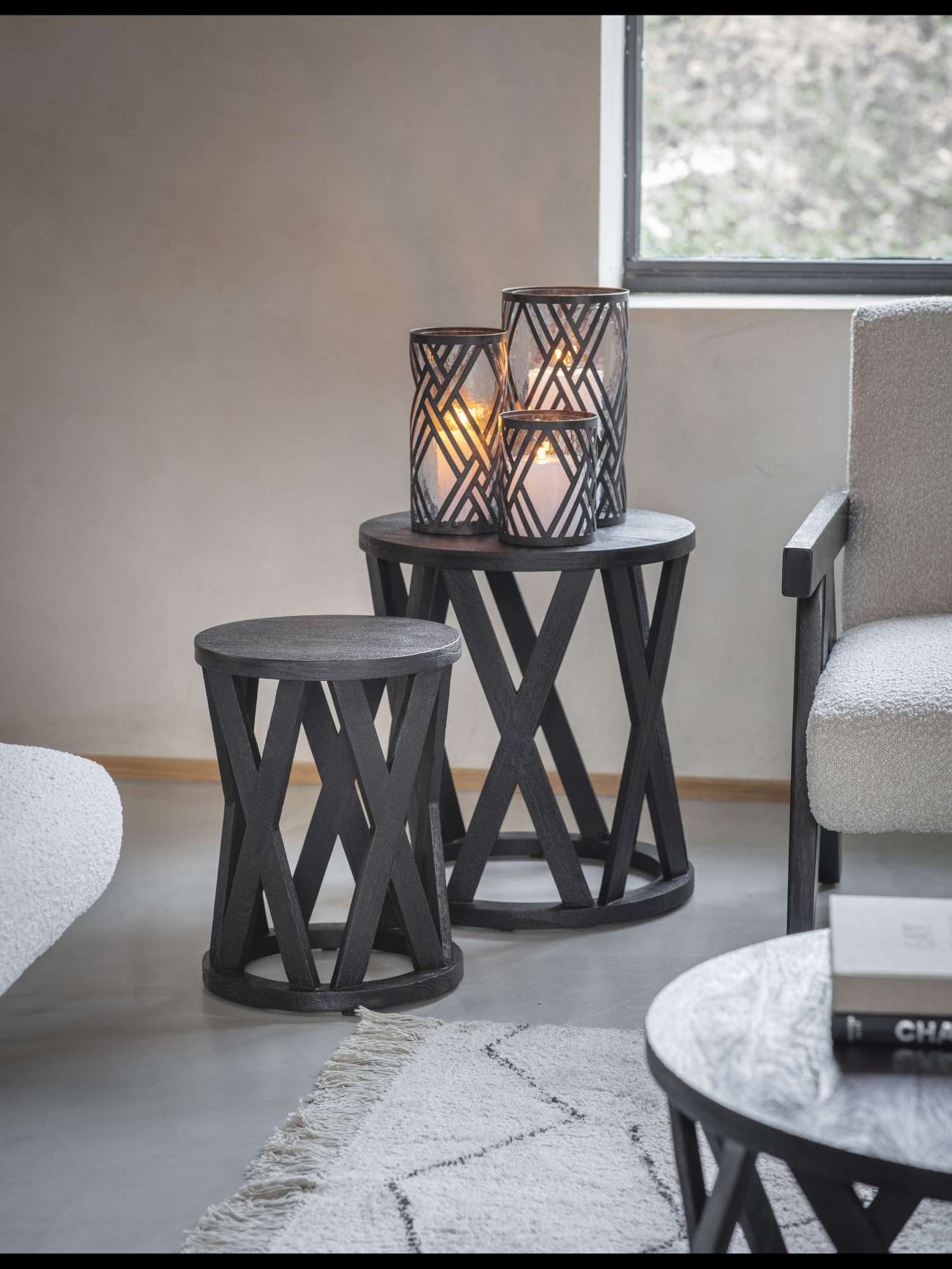 Cali Solid Wooden Set of 2 Nesting Side Tables in Black