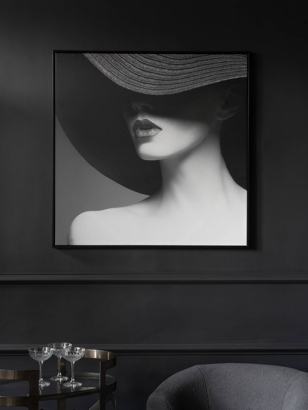 Lady in Hat Framed Canvas 100x100cm