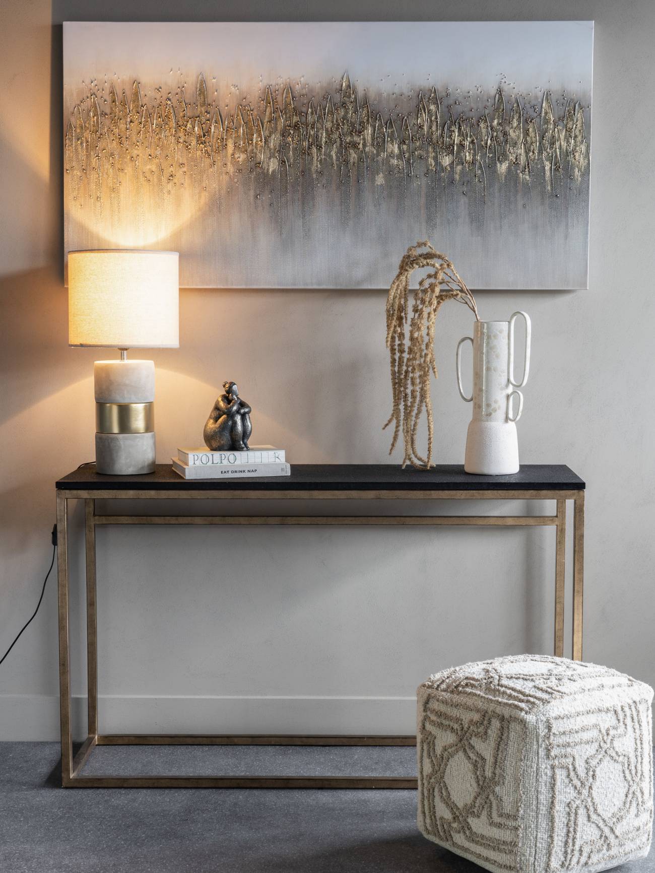 Abstract Golden Reeds Canvas Wall Art 150x75cm