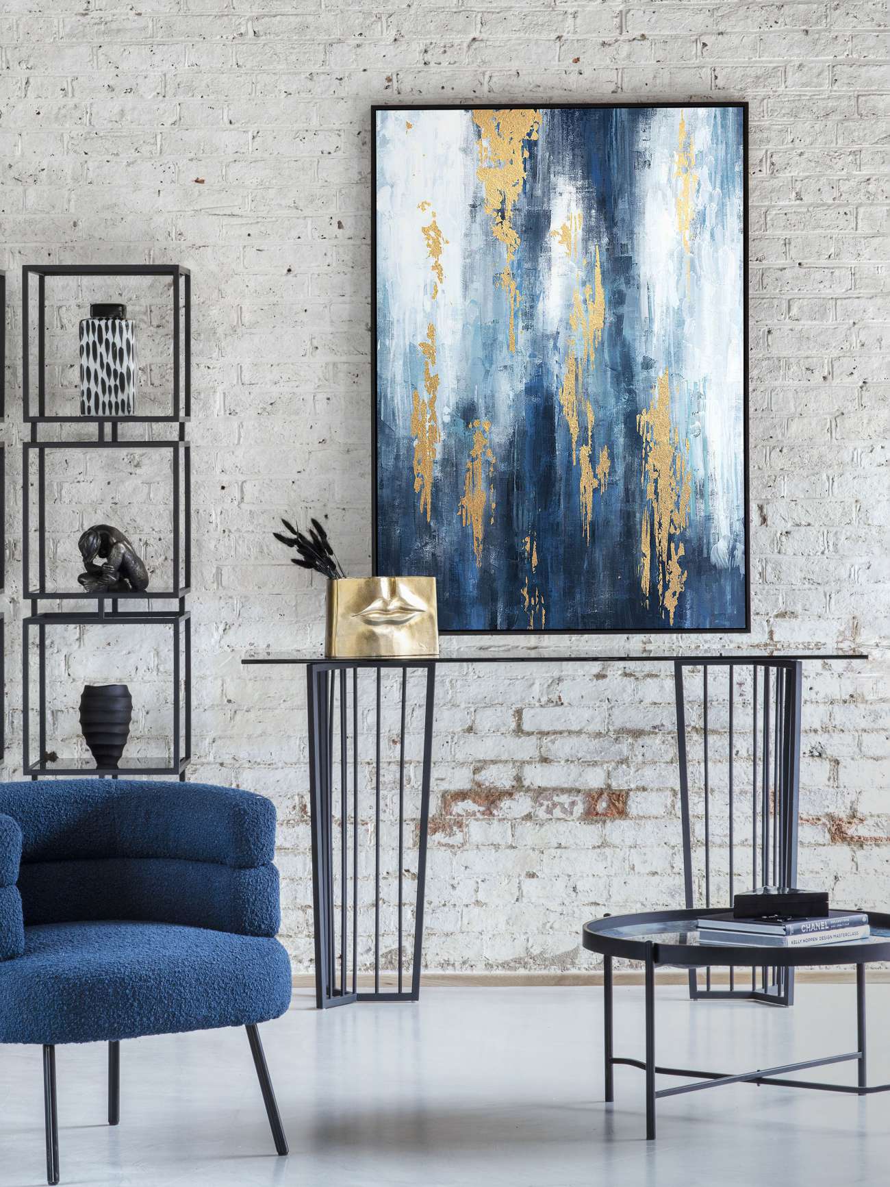 Urbanite Blue Distressed Foiled Framed Canvas Wall Art 140x100cm