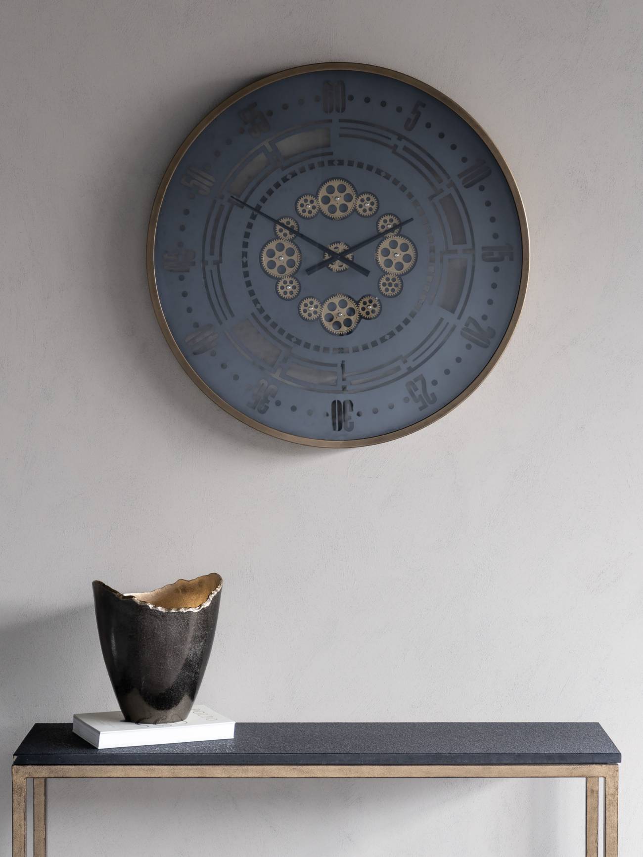 Manchester Industrial Round Gold and Grey Wall Clock 75cm