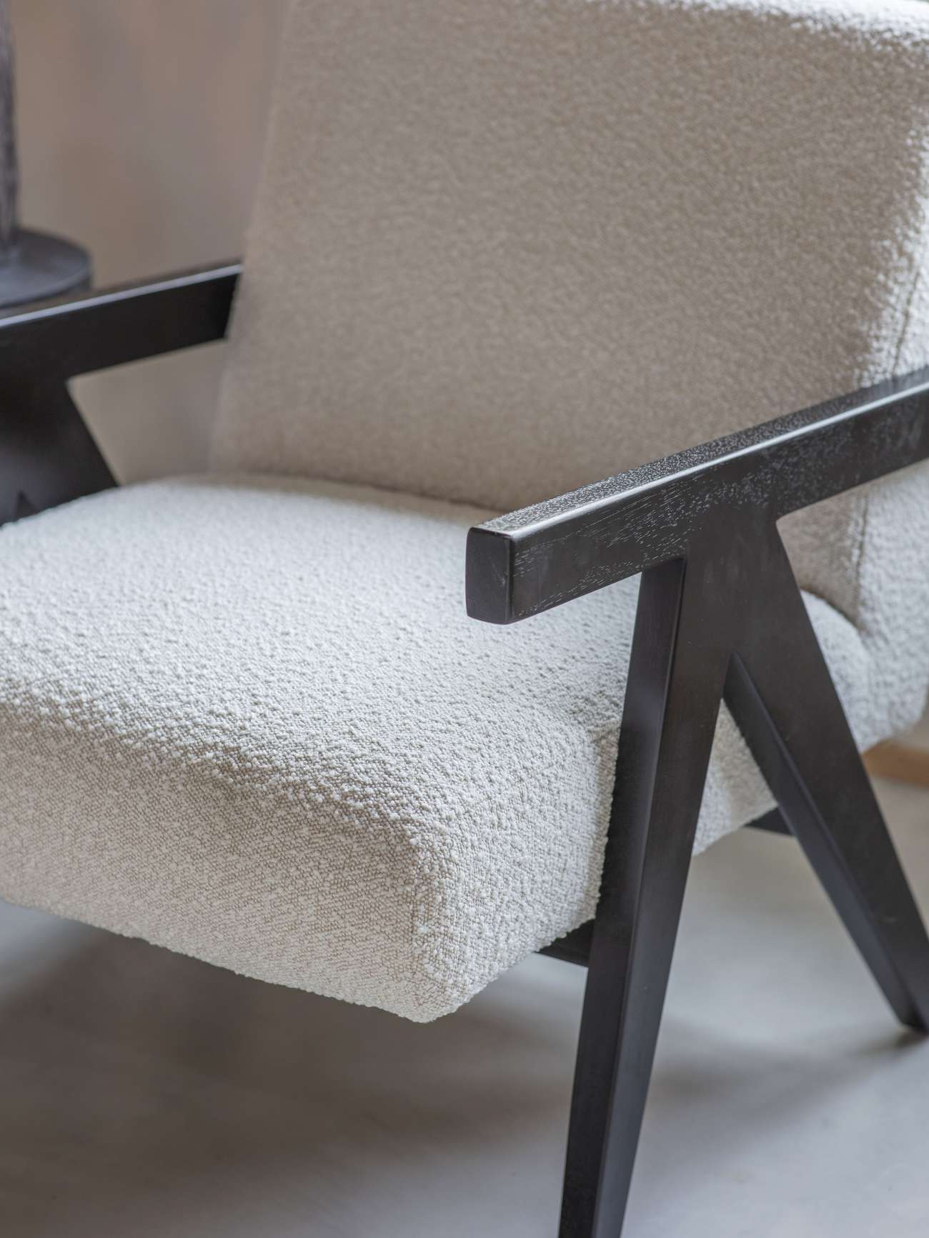 San Diego Wooden Frame Cream Boucle Armchair