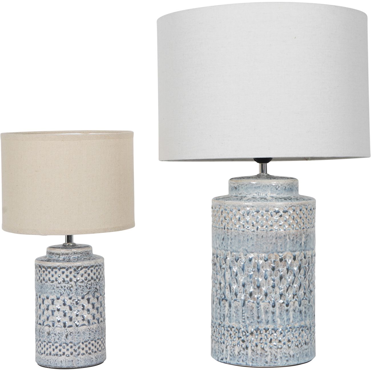 Stormy Sky Glaze Table Lamp 40cm with Cream Drum Shade
