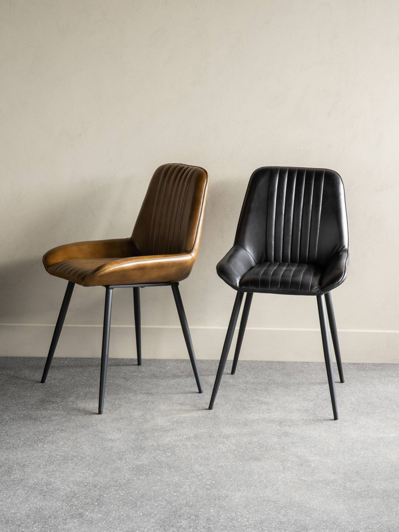 Pair of Pembroke Leather Dining Chairs in Charcoal