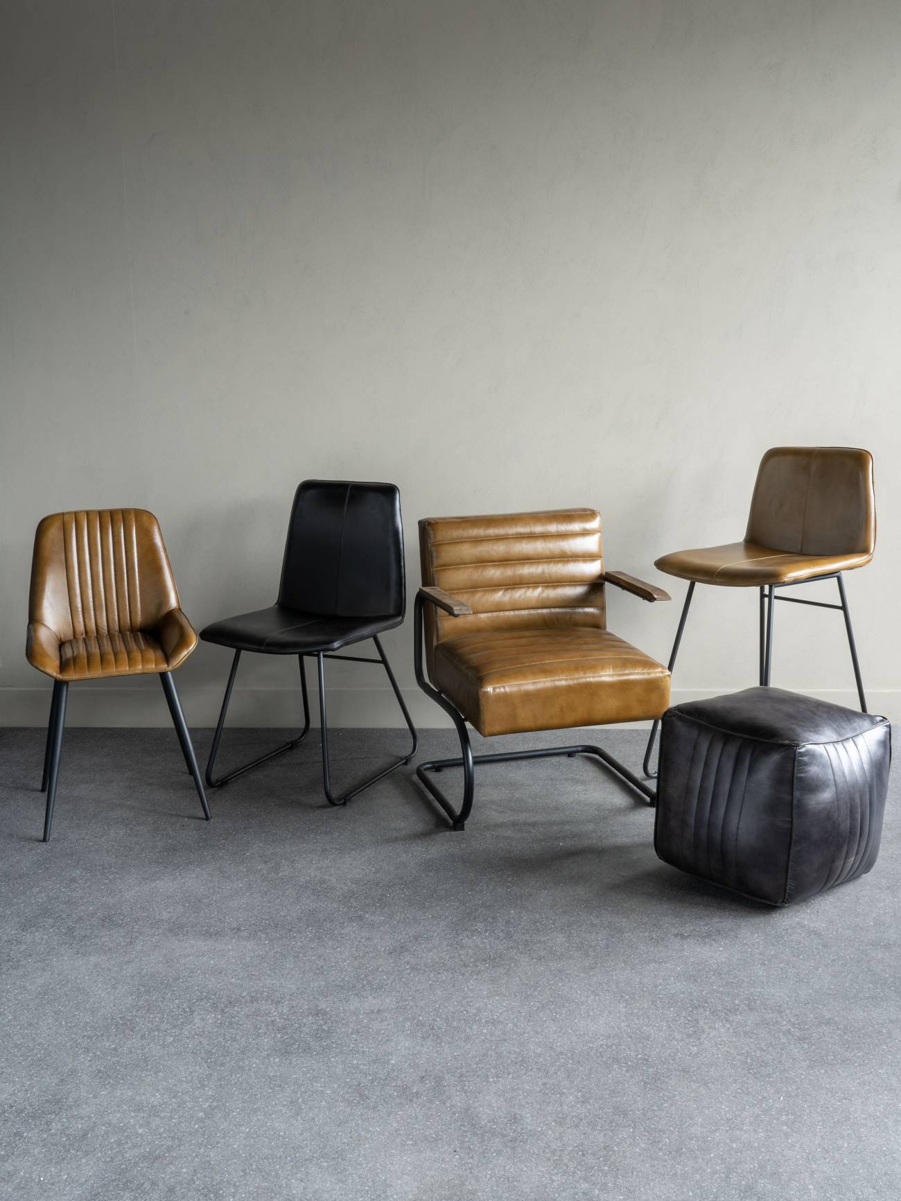 Pair of Robinson Leather Bar Stools in Cognac